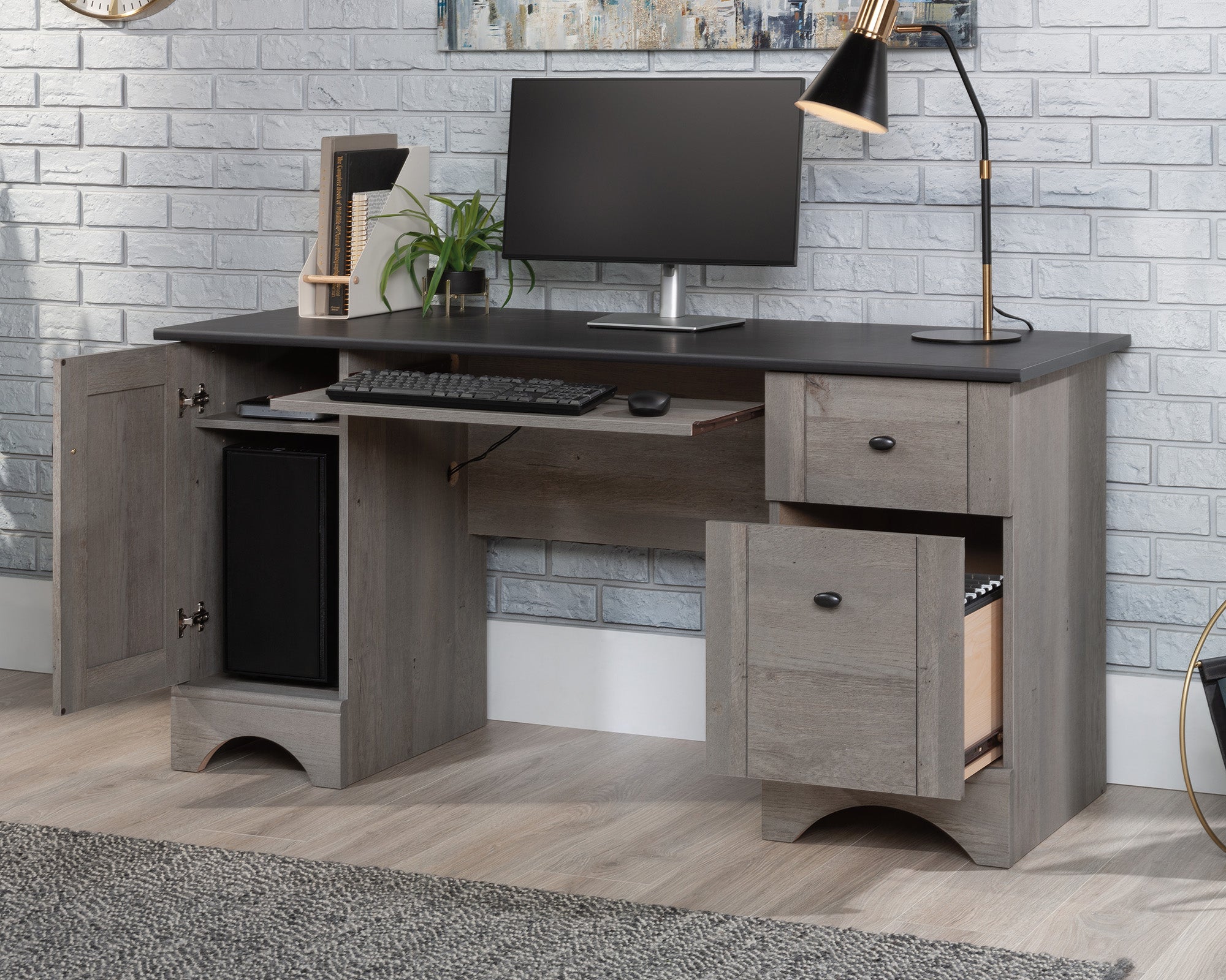 Sauder Select Computer Desk with Drawers in Mystic Oak