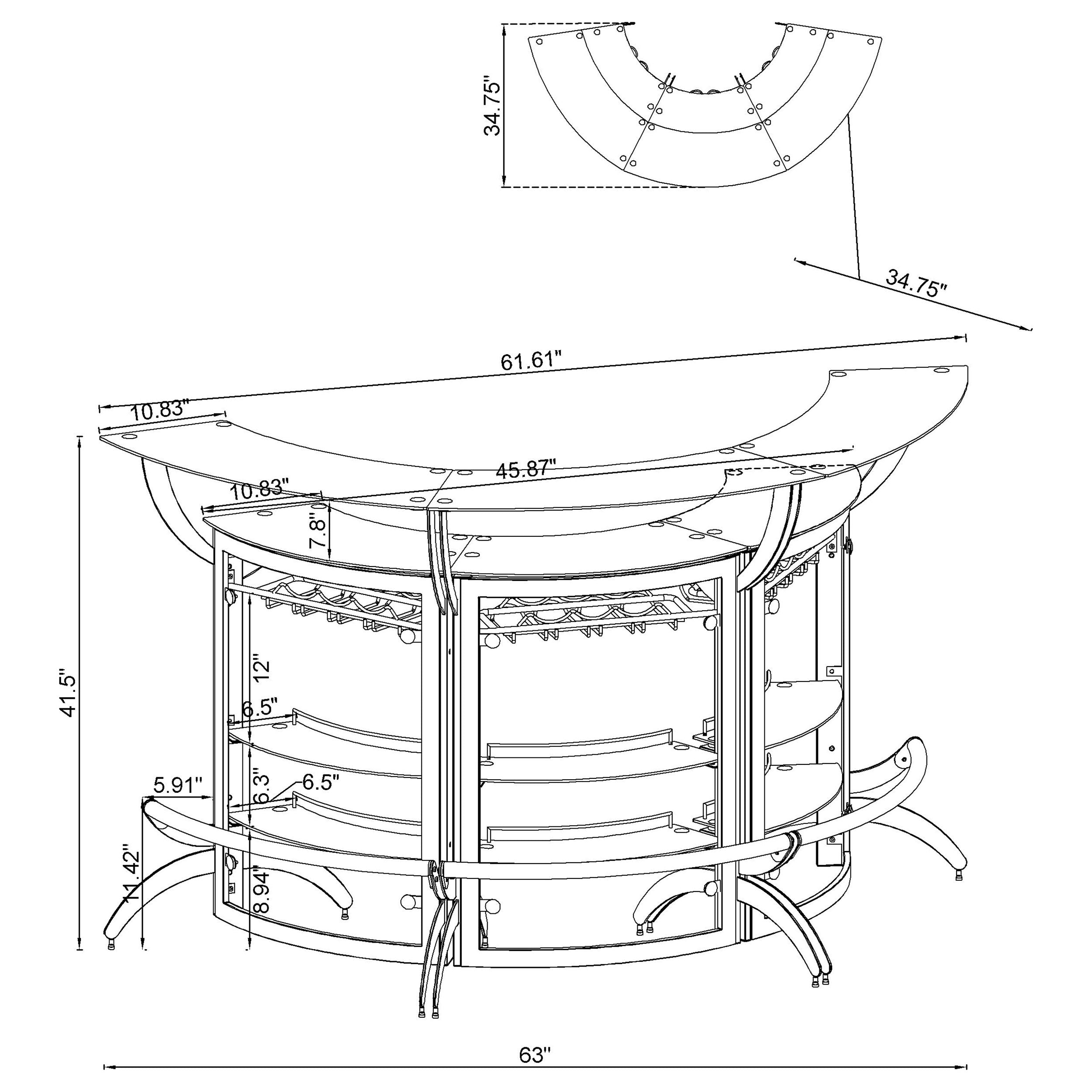 Coaster Dallas 2-shelf Curved Home Bar Silver and Frosted Glass (Set of 3) Set of 1