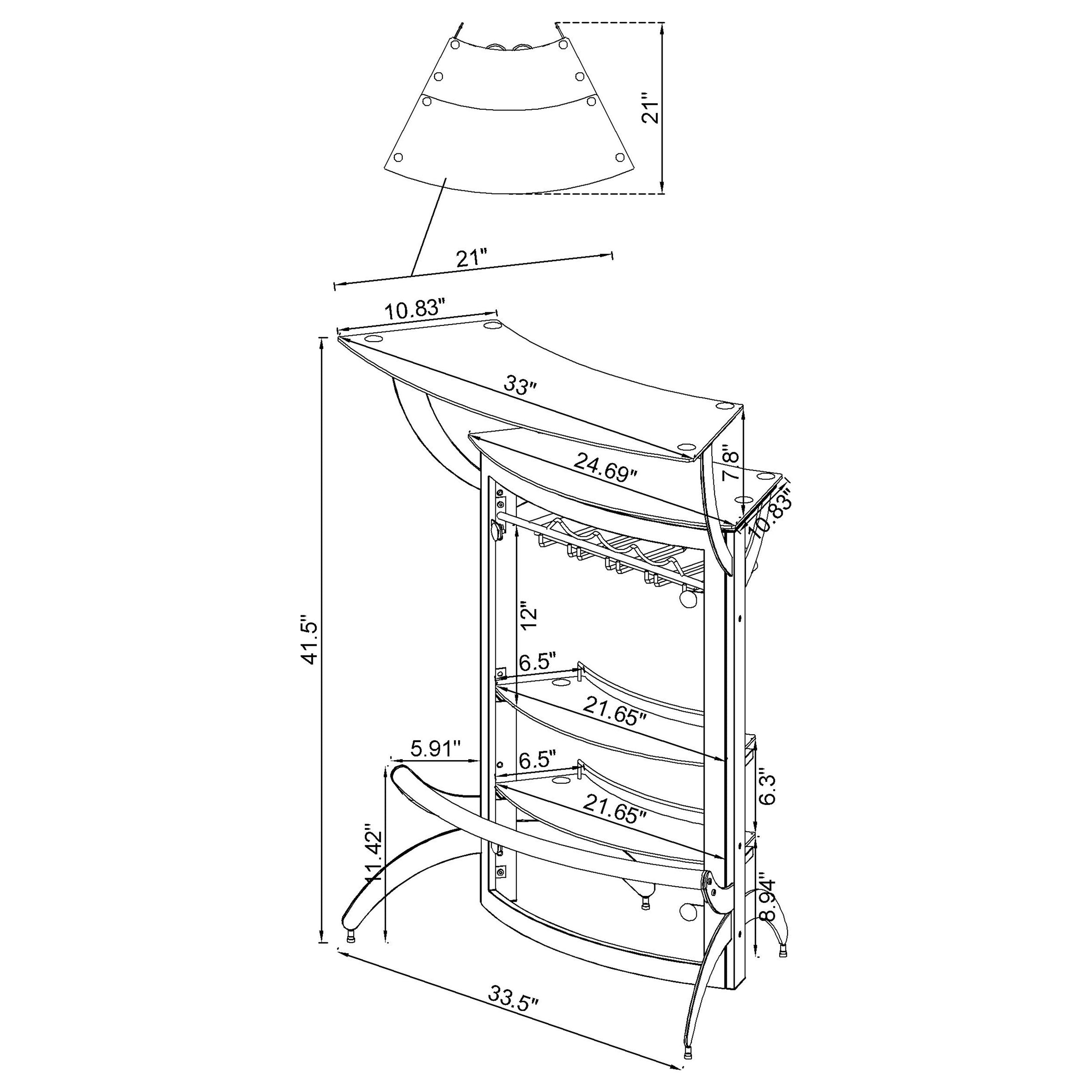 Coaster Dallas 2-shelf Curved Home Bar Silver and Frosted Glass (Set of 3) Set of 1