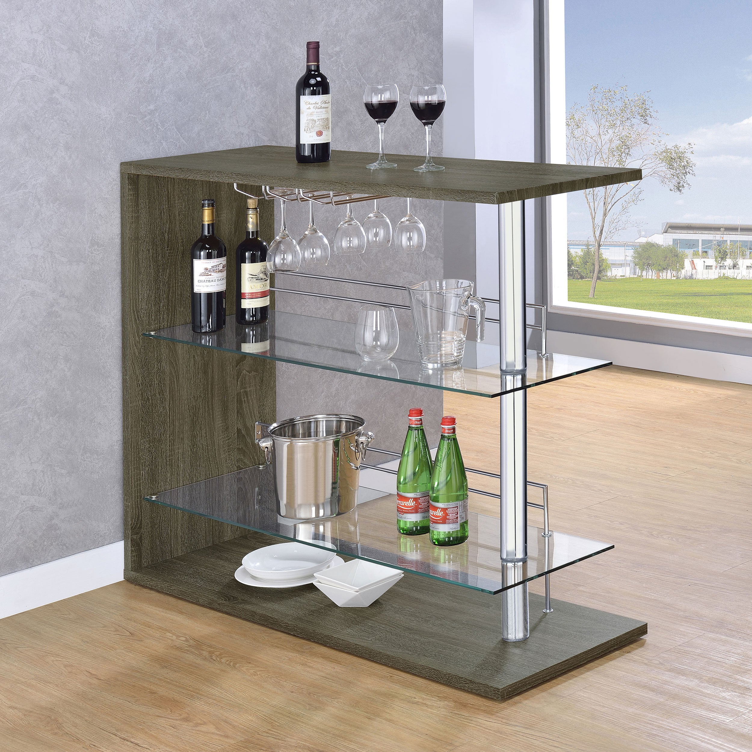 Coaster Prescott Rectangular 2-shelf Bar Unit Glossy Black Grey