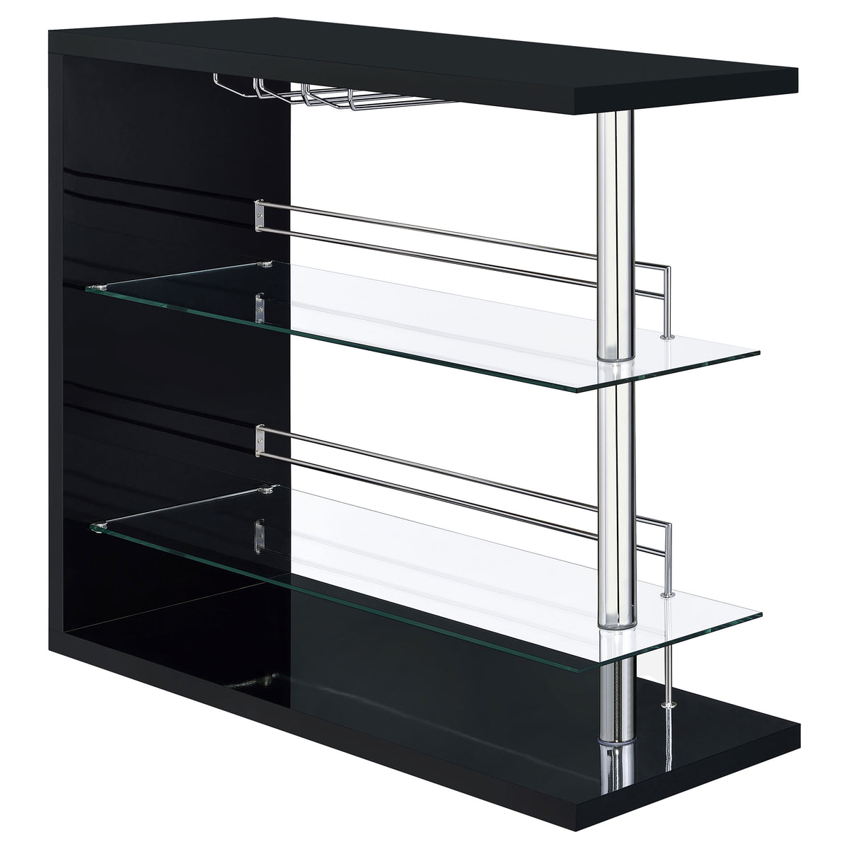 Coaster Prescott Rectangular 2-shelf Bar Unit Glossy Black Black