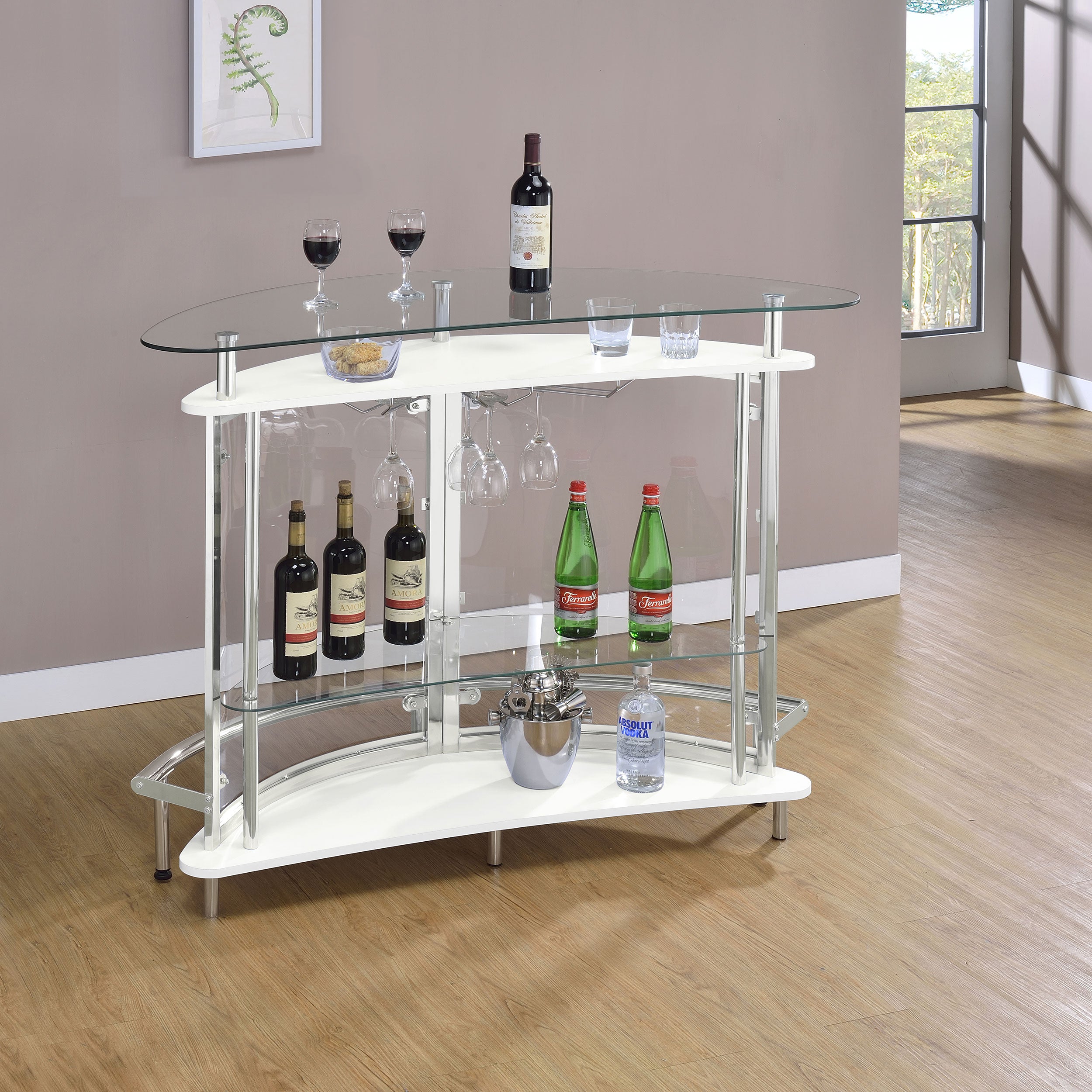 Coaster Amarillo 2-tier Bar Unit White and Chrome Black