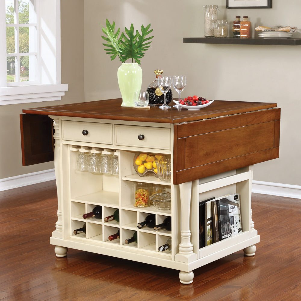 Coaster Slater 2-drawer Kitchen Island with Drop Leaves Brown and Black Beige