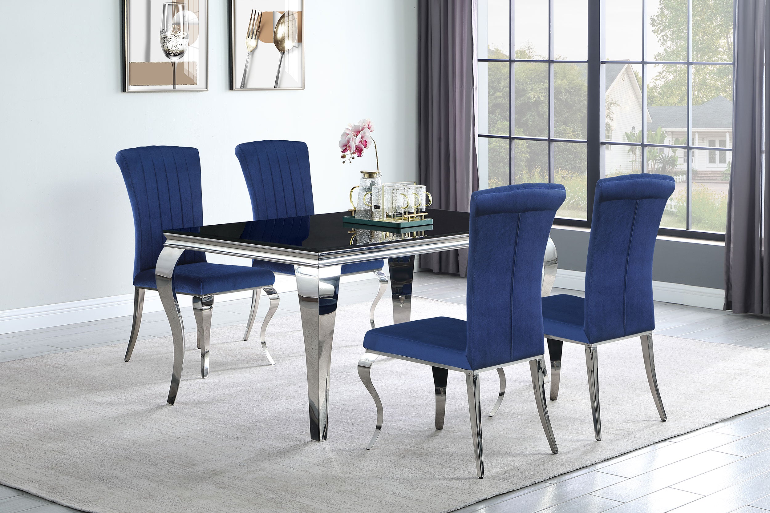 Coaster Betty Upholstered Side Chairs Ink Blue and Chrome (Set of 4) Default Title