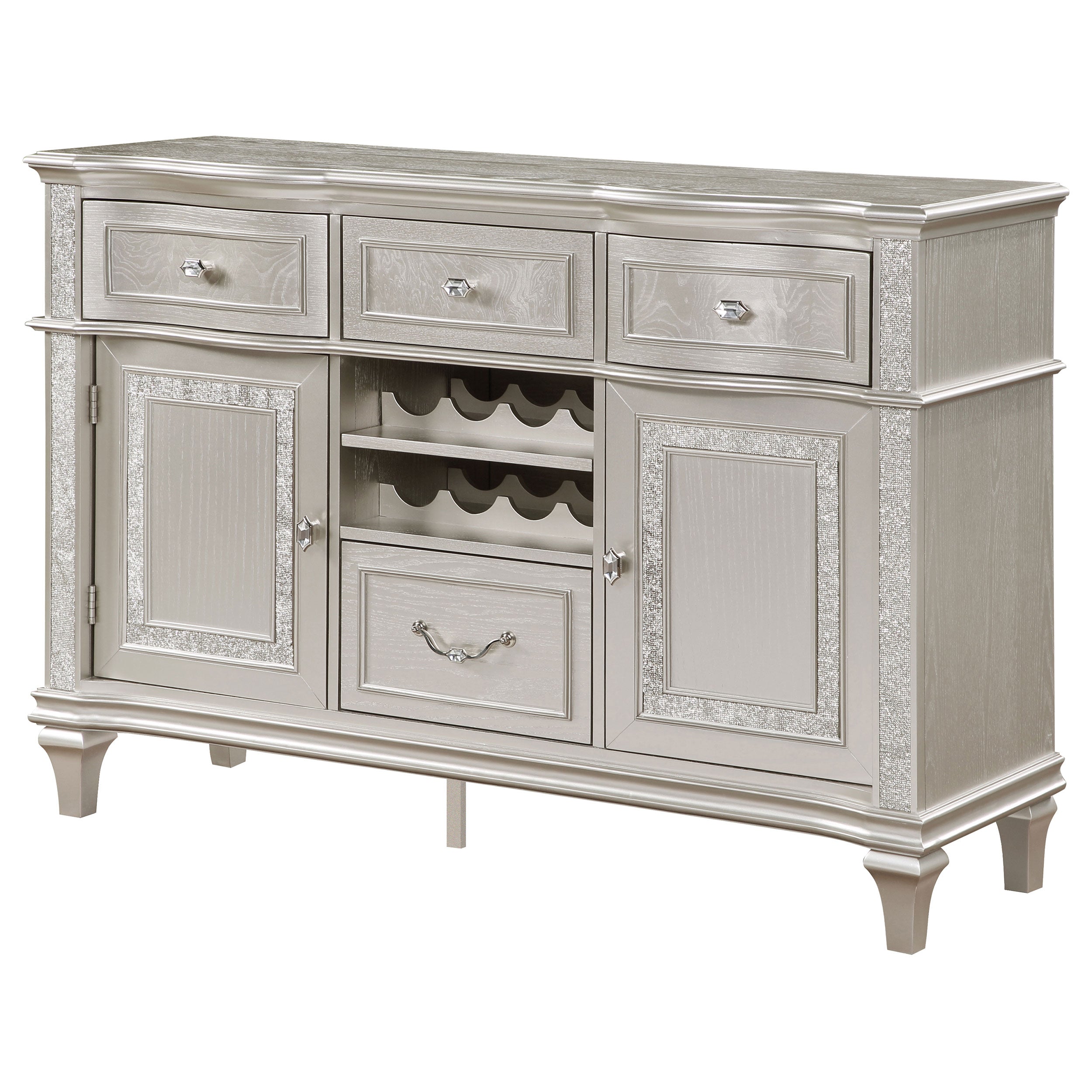 Coaster Evangeline 4-drawer Sideboard Server with Faux Diamond Trim Silver Oak Default Title