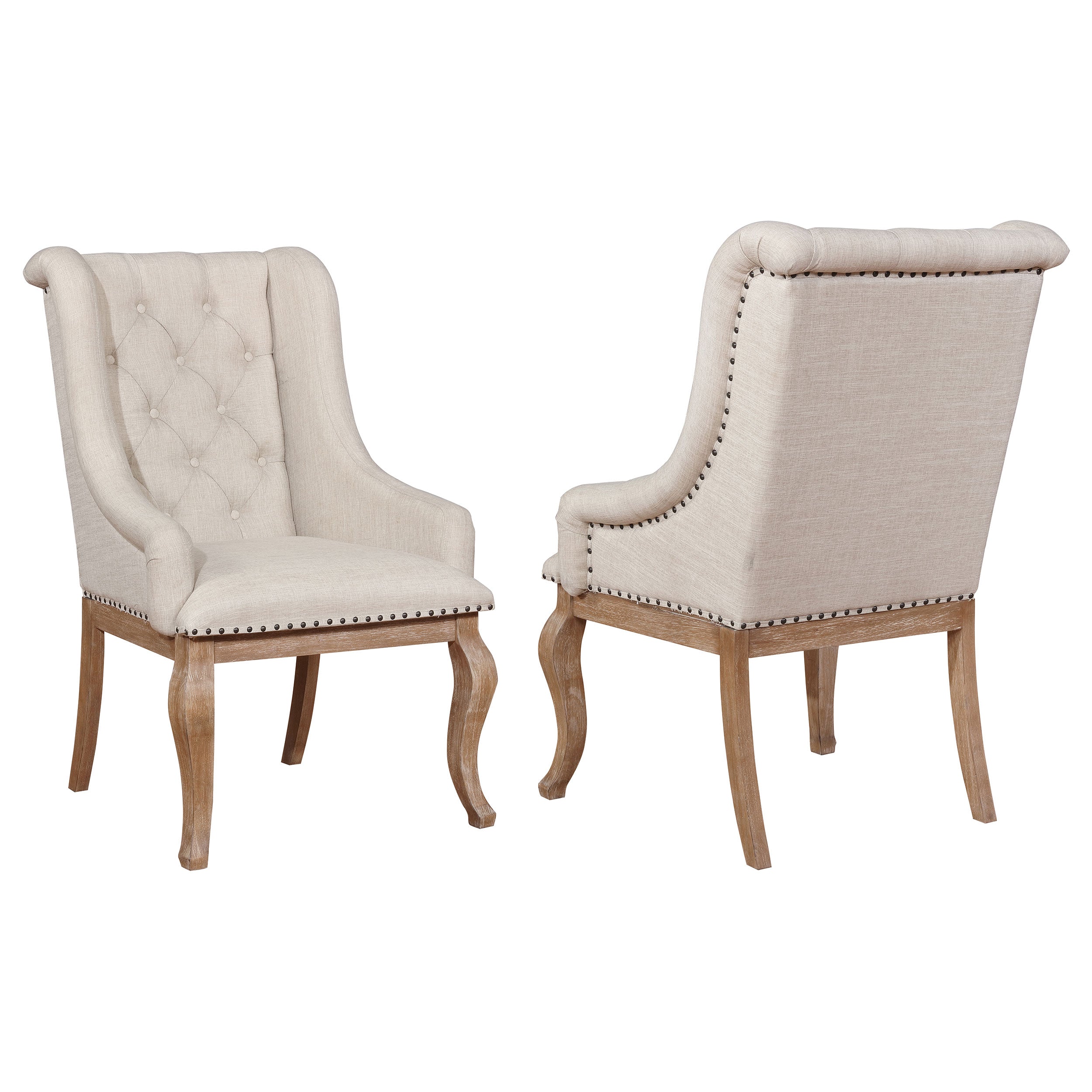 Coaster Brockway Tufted Arm Chairs Cream and Barley Brown (Set of 2) Default Title