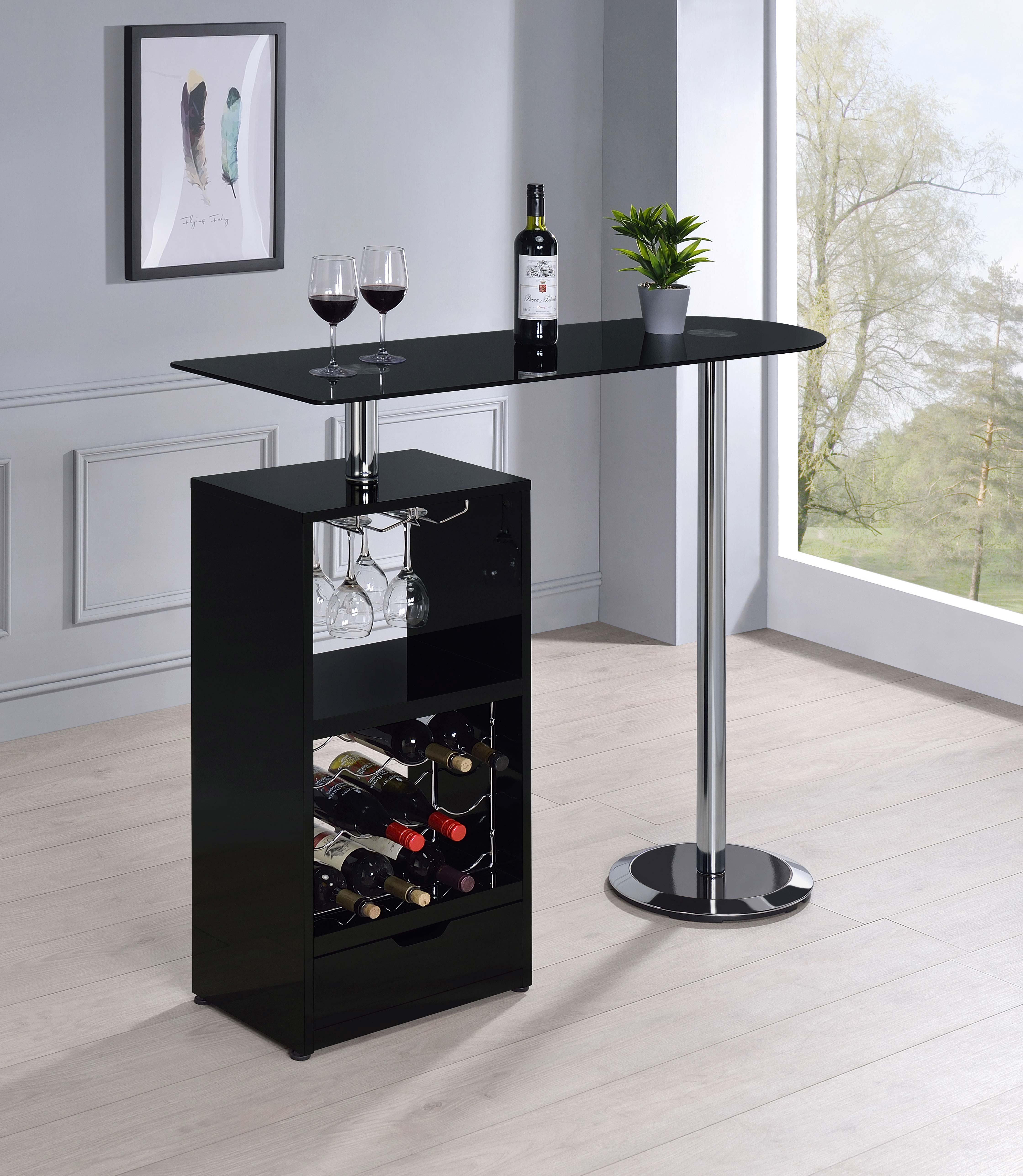 Coaster Ferguson 3-tier Bar Unit Black Nickel and Black Oak Glossy Black