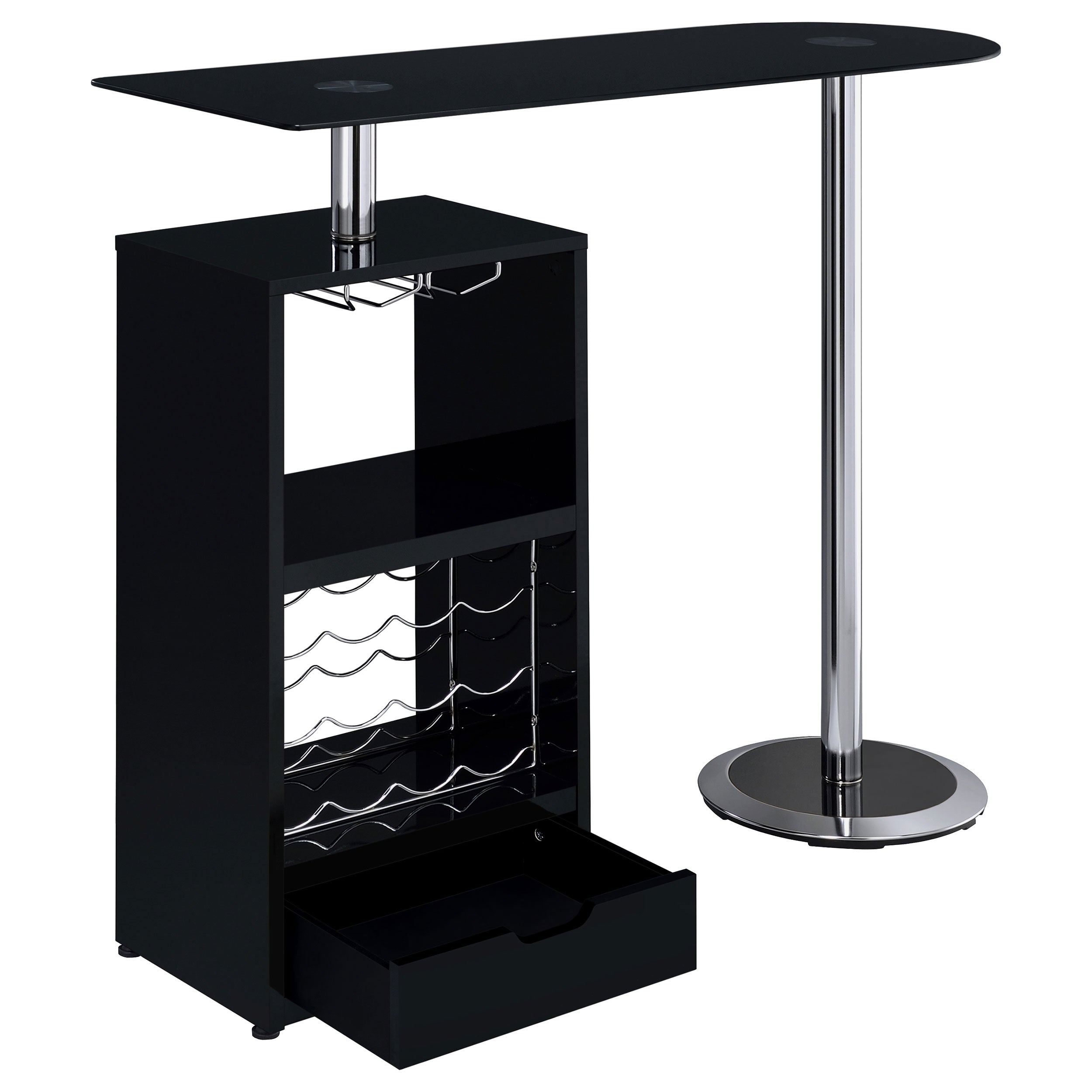 Coaster Ferguson 3-tier Bar Unit Black Nickel and Black Oak Glossy Black