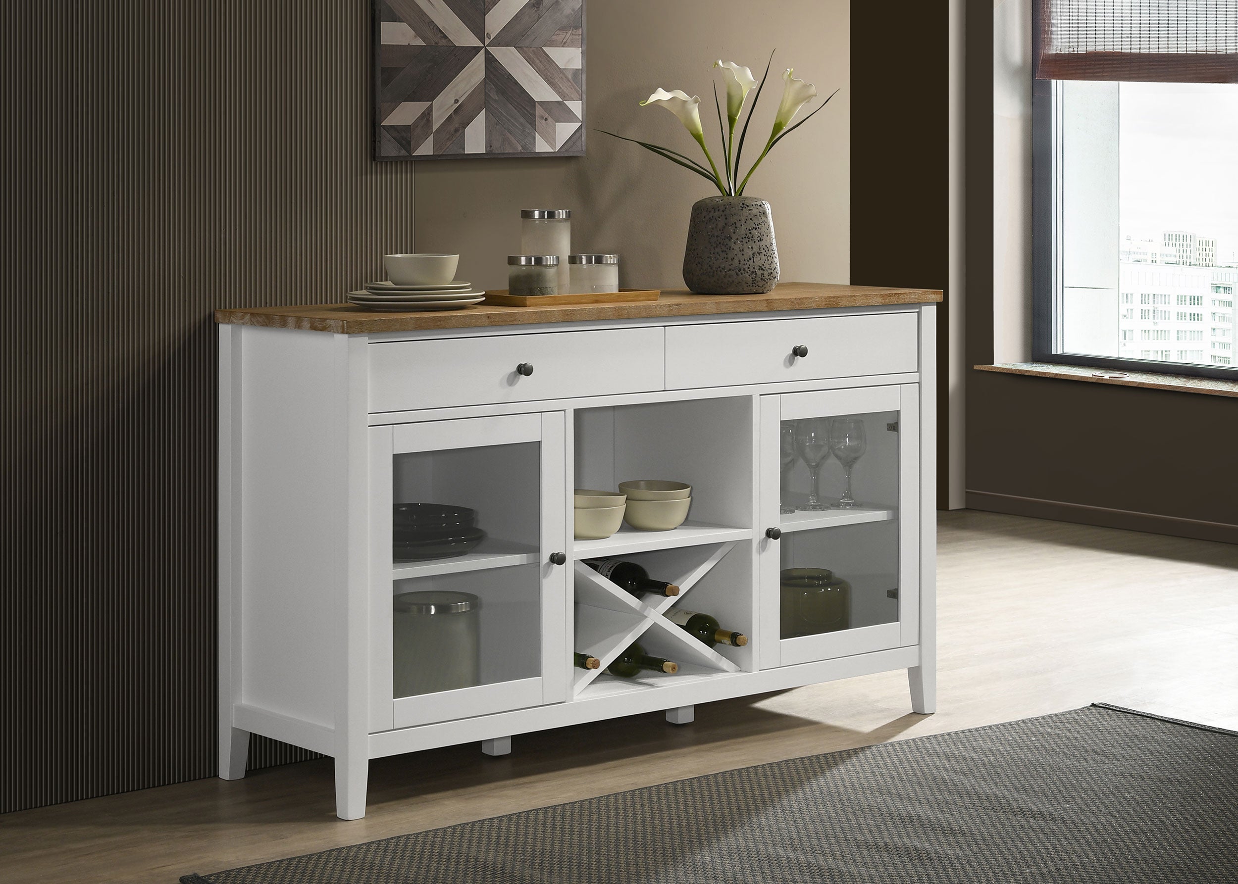 Coaster Hollis 2-door Dining Sideboard with Drawers Brown and White Default Title