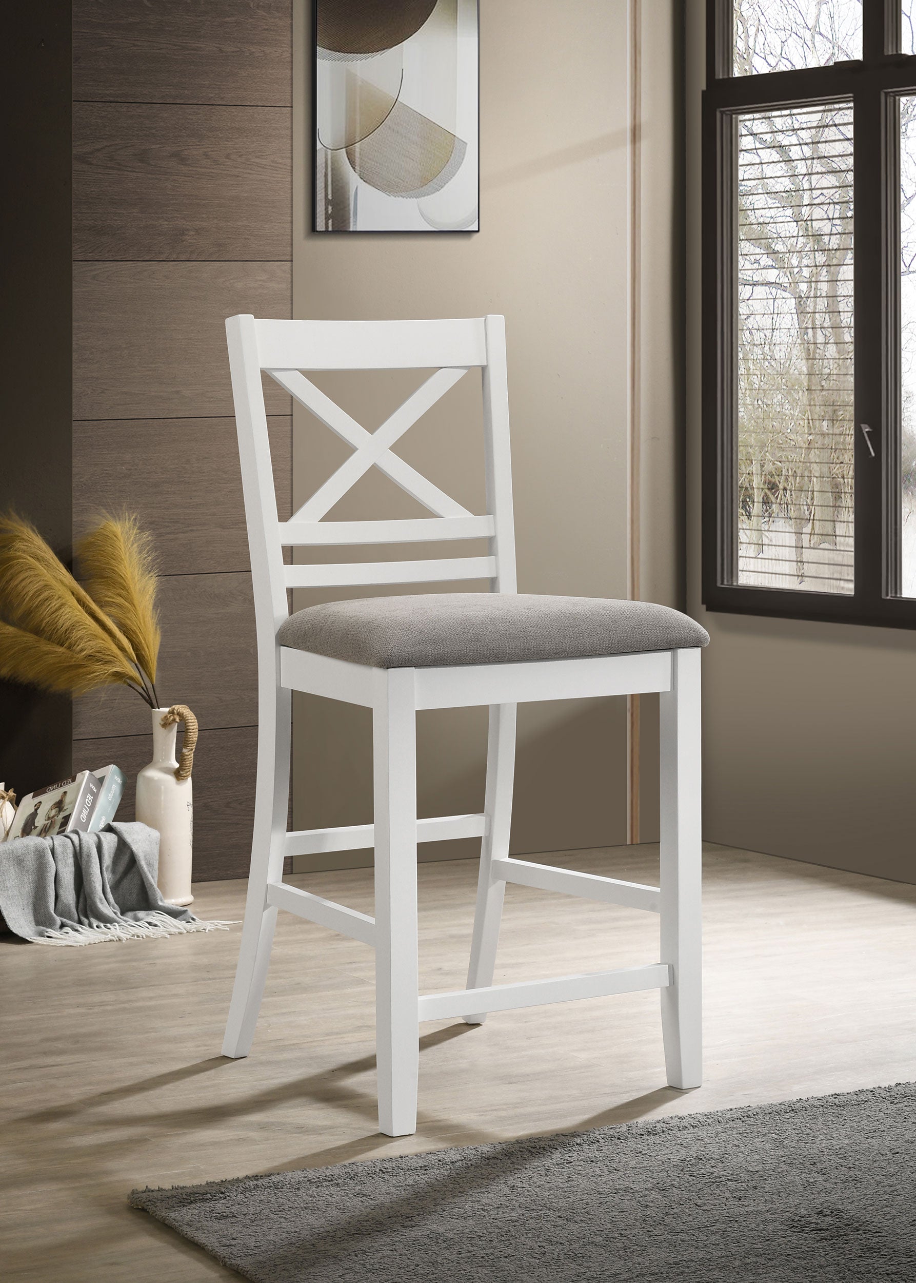 Coaster Hollis X-Back Counter Height Dining Chairs White and Grey (Set of 2) Default Title