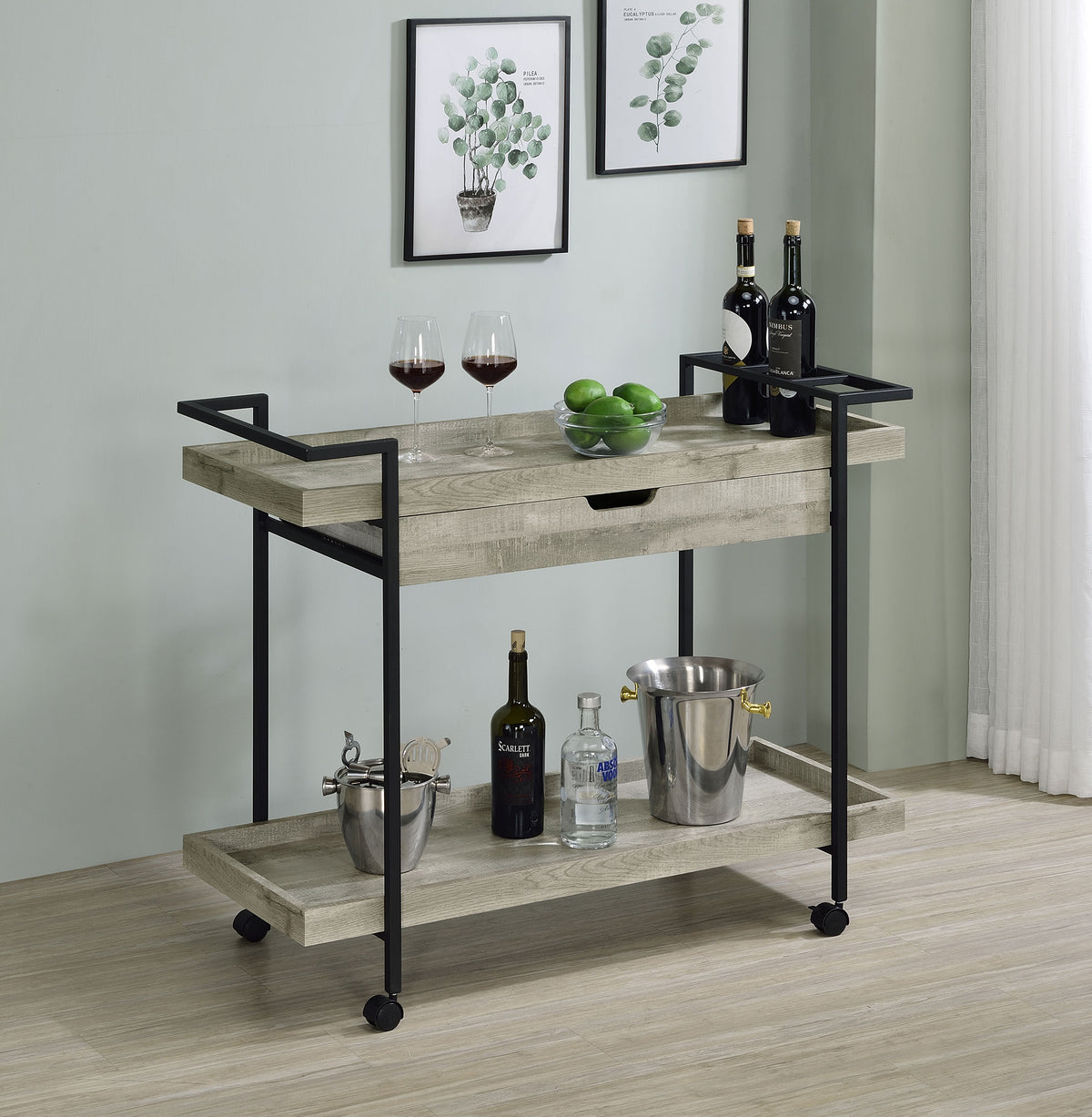 Coaster Ventura 2-tier Bar Cart with Storage Drawer Grey Driftwood Default Title