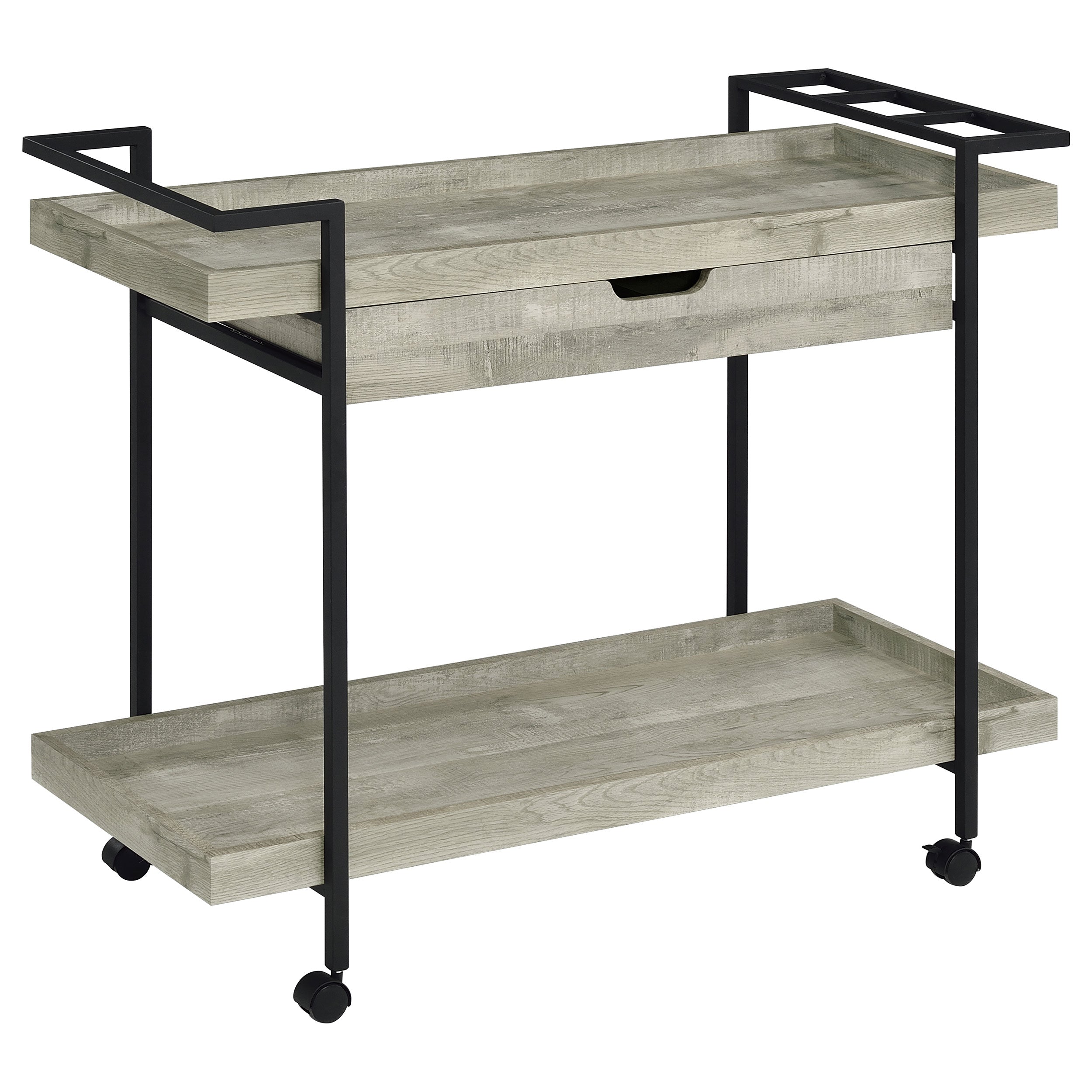 Coaster Ventura 2-tier Bar Cart with Storage Drawer Grey Driftwood Default Title