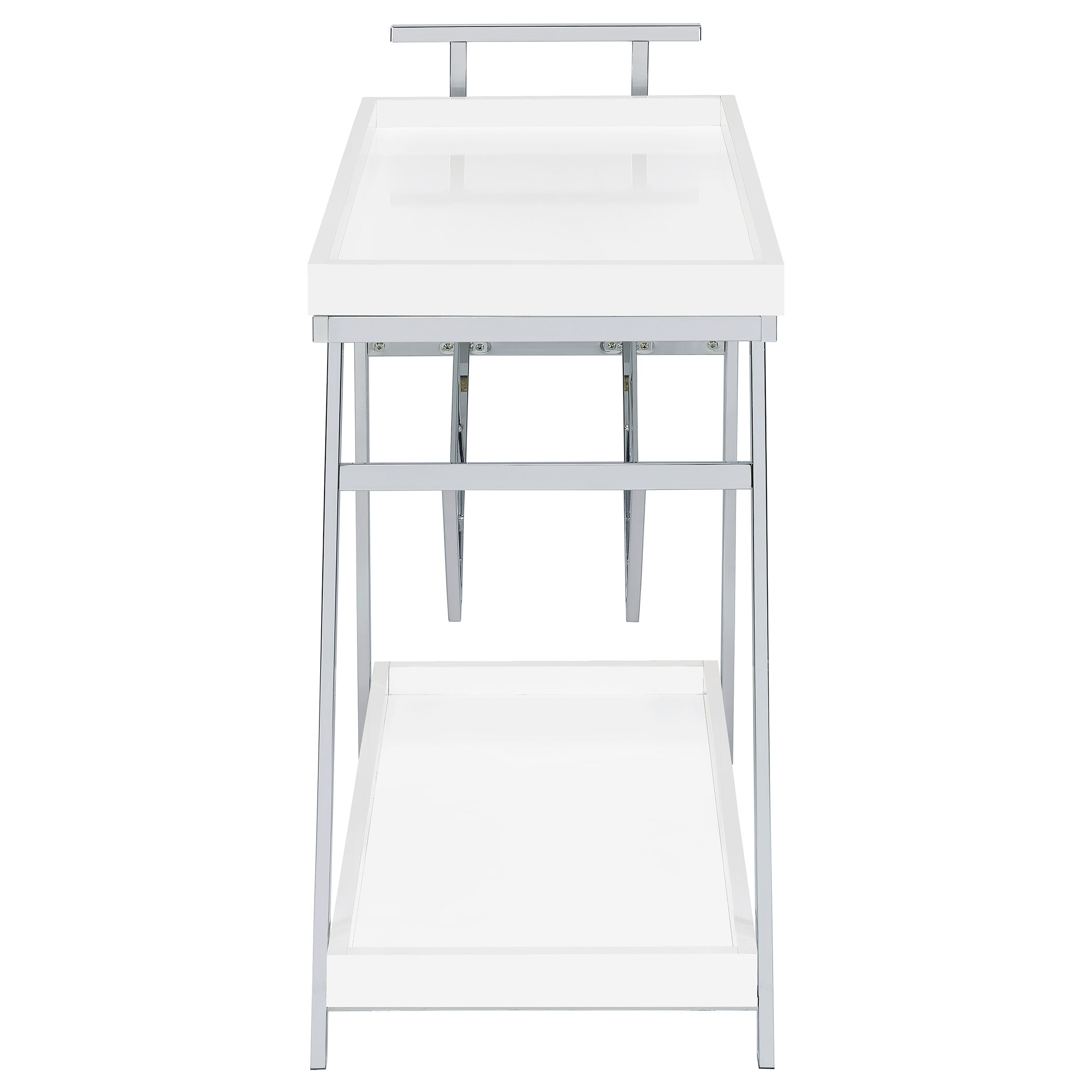 Coaster Kinney 2-tier Bar Cart with Storage Drawer White High Gloss and Chrome Grey