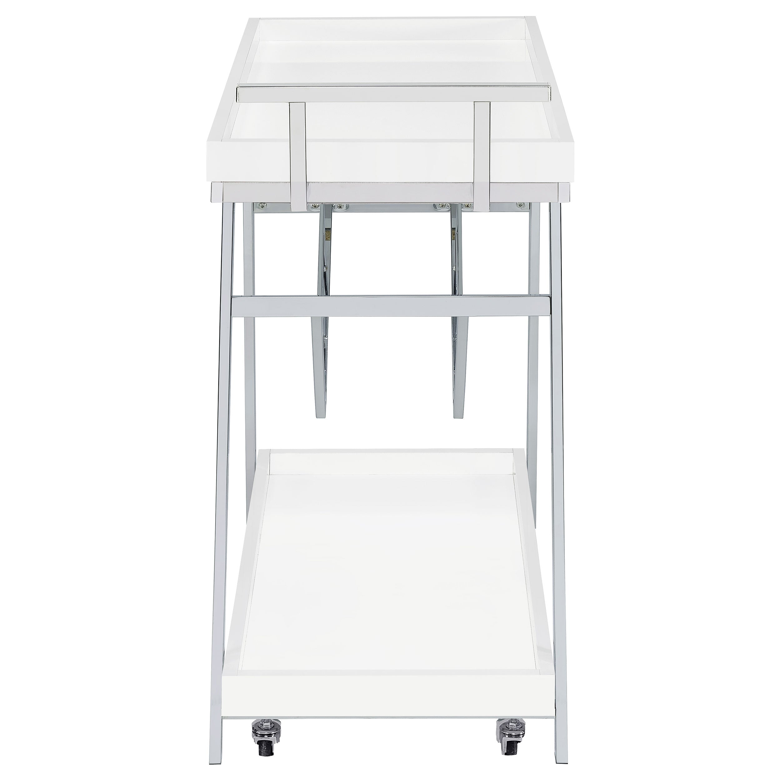 Coaster Kinney 2-tier Bar Cart with Storage Drawer White High Gloss and Chrome Grey