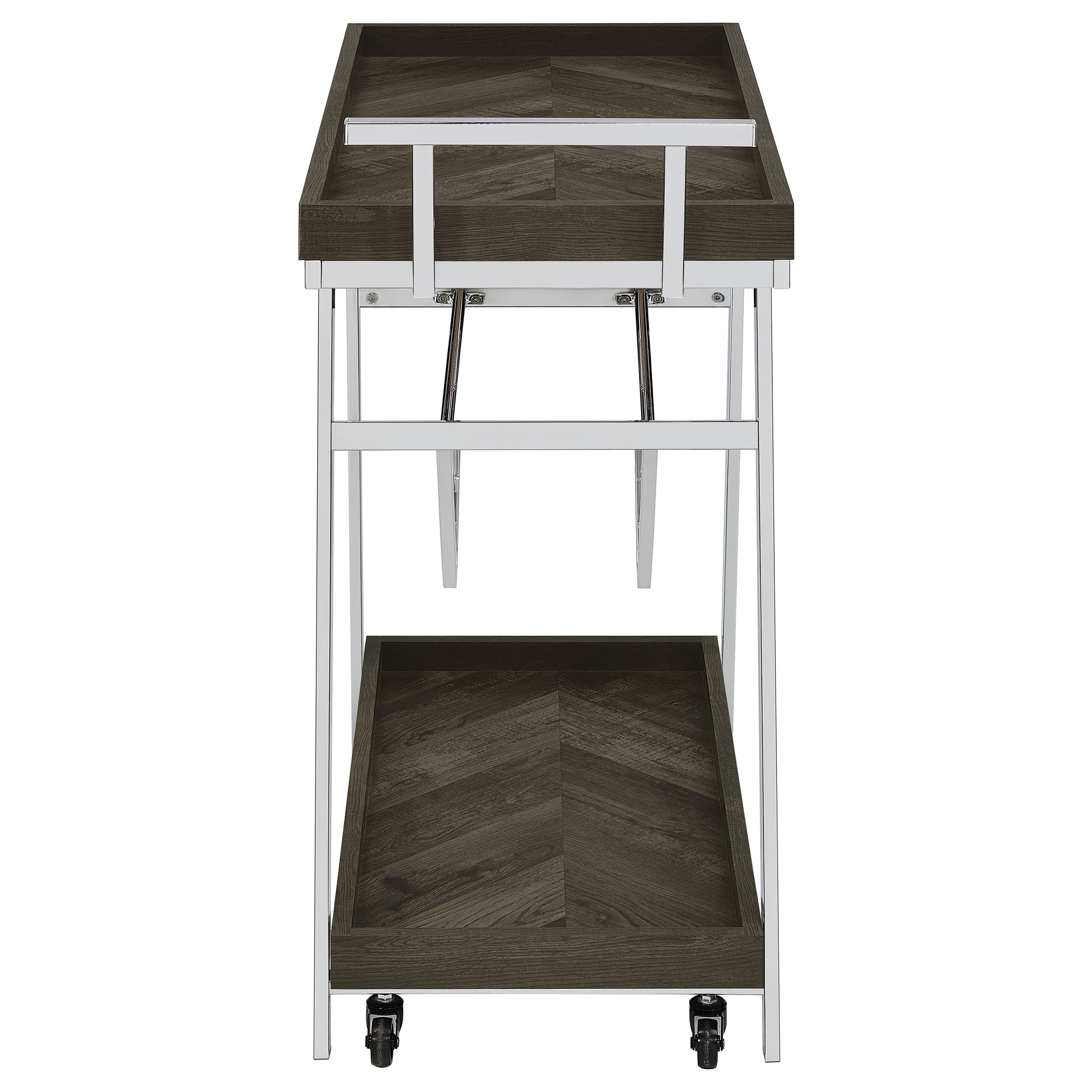 Coaster Kinney 2-tier Bar Cart with Storage Drawer White High Gloss and Chrome Grey