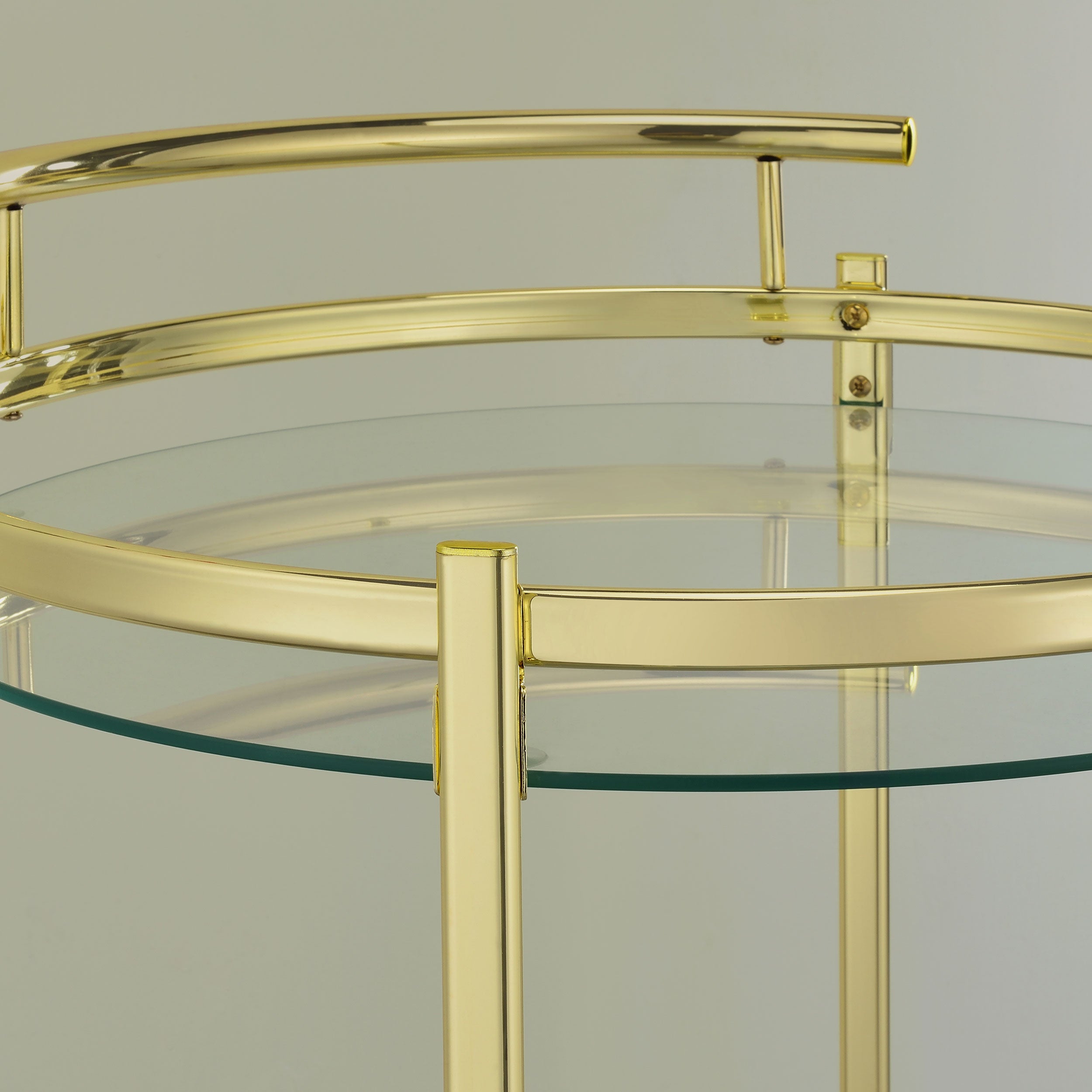 Coaster Chrissy 2-tier Round Glass Bar Cart Brass White