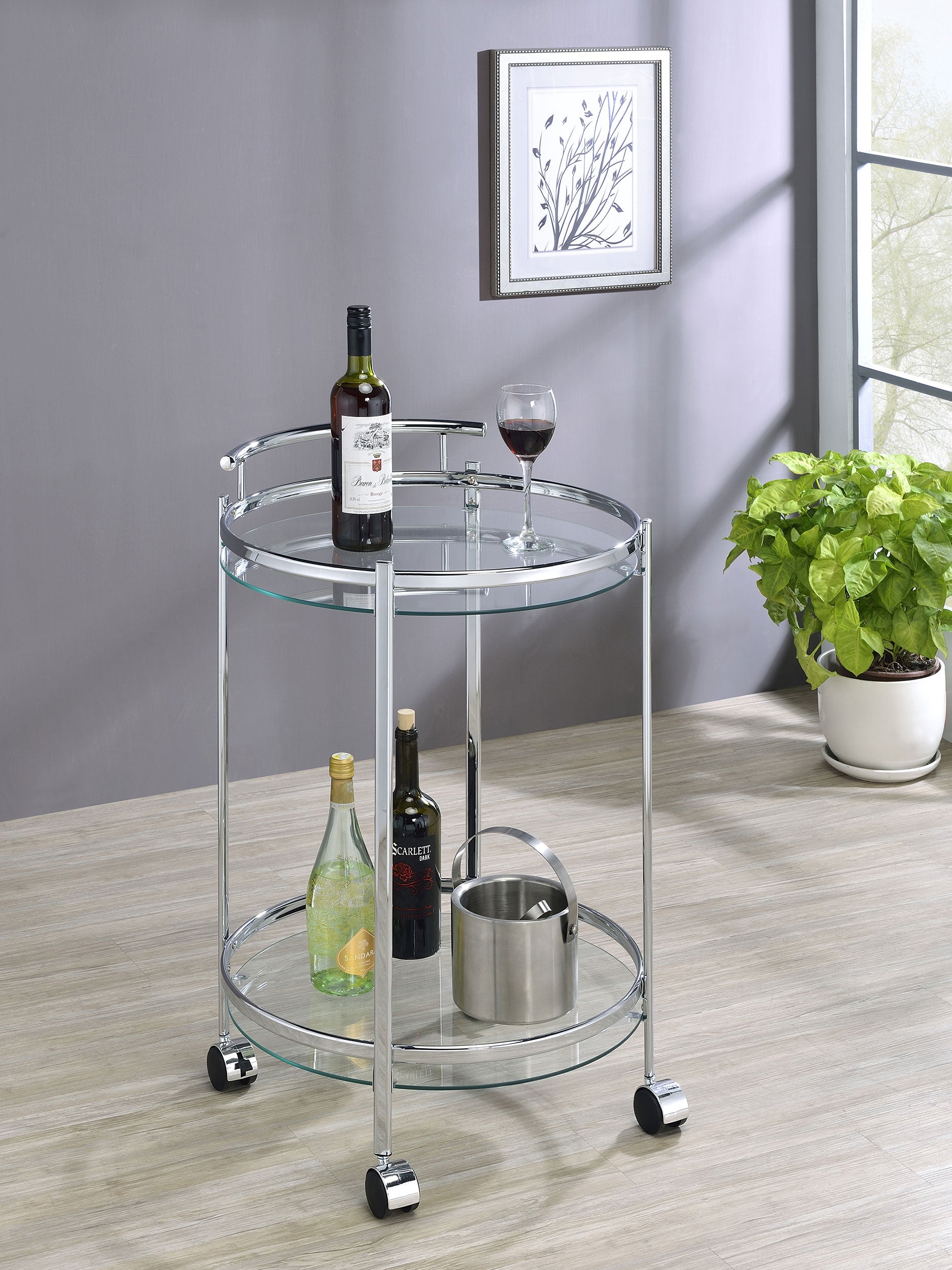 Coaster Chrissy 2-tier Round Glass Bar Cart Brass White