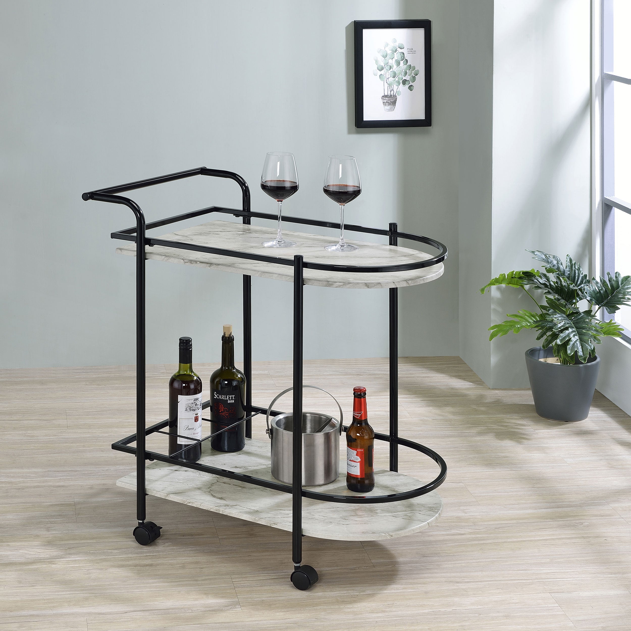 Coaster Desiree 2-tier Bar Cart with Casters Black Gold