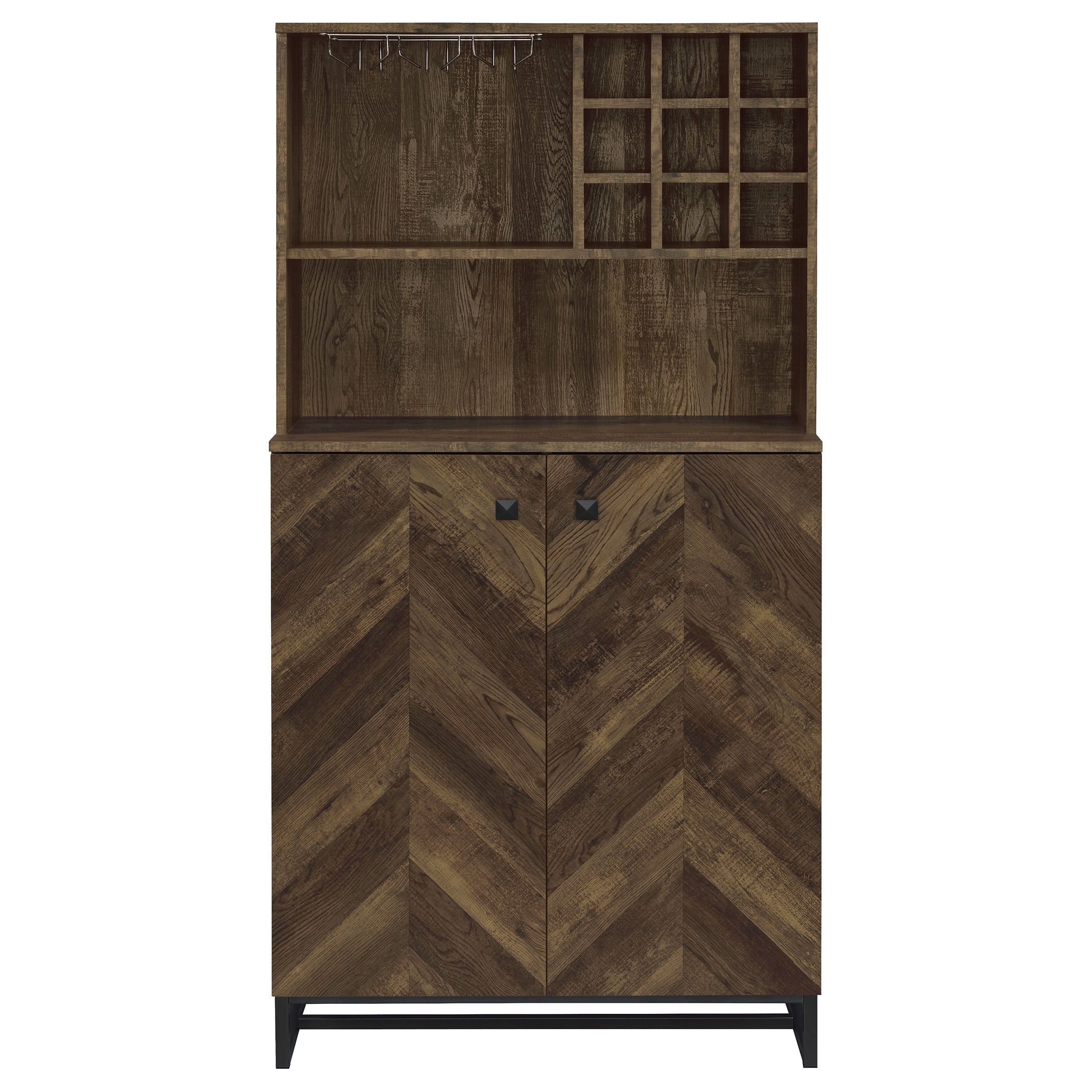 Coaster Mendoza 2-door Wine Cabinet Rustic Oak Herringbone and Gunmetal Default Title