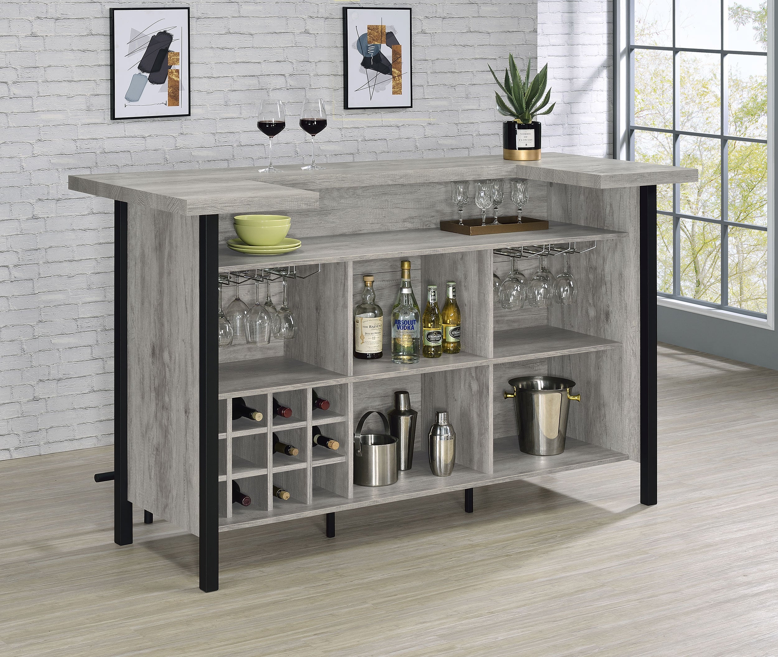 Coaster Bellemore Rectangular Storage Bar Unit Rustic Oak Grey