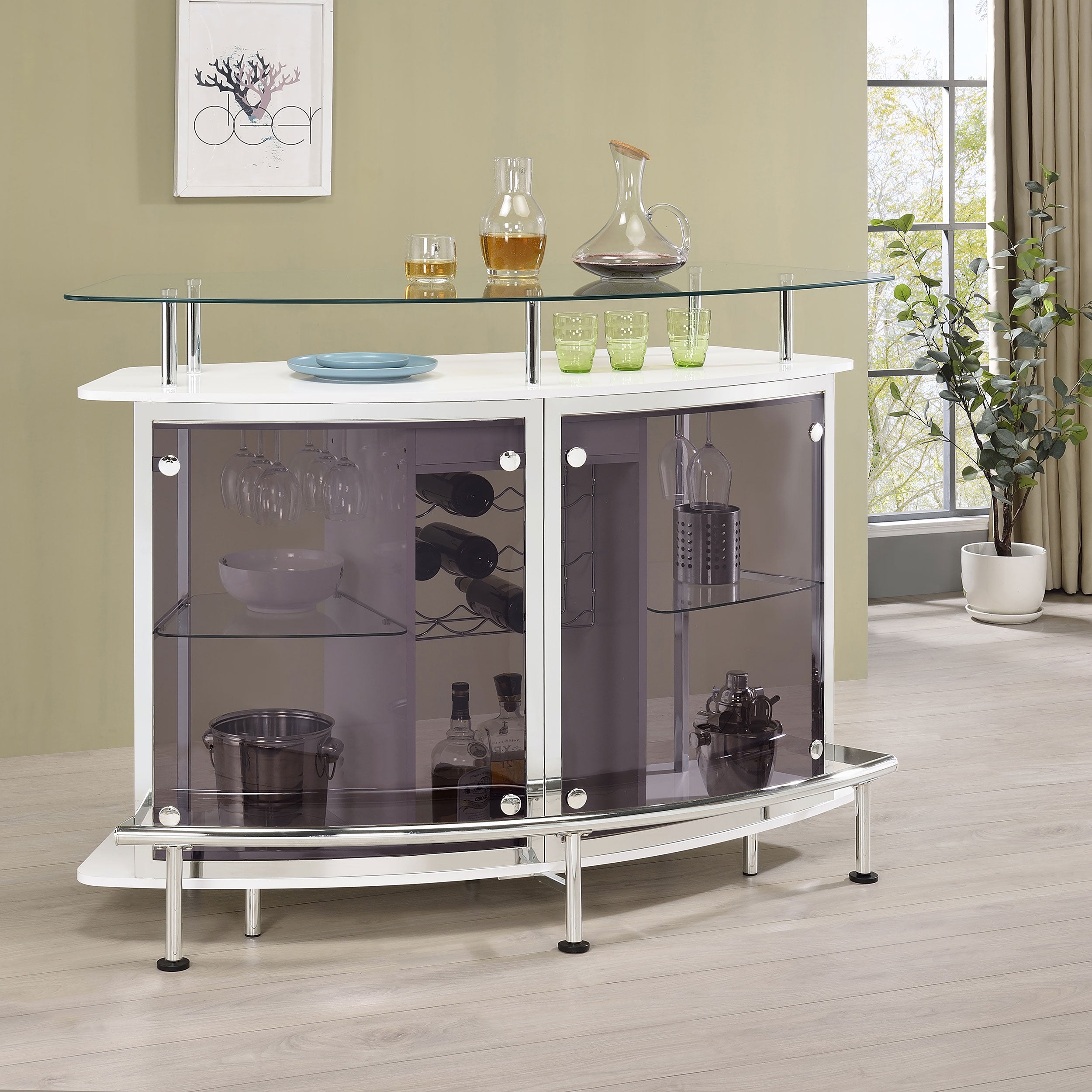 Coaster Gideon Crescent Shaped Glass Top Bar Unit with Drawer Grey