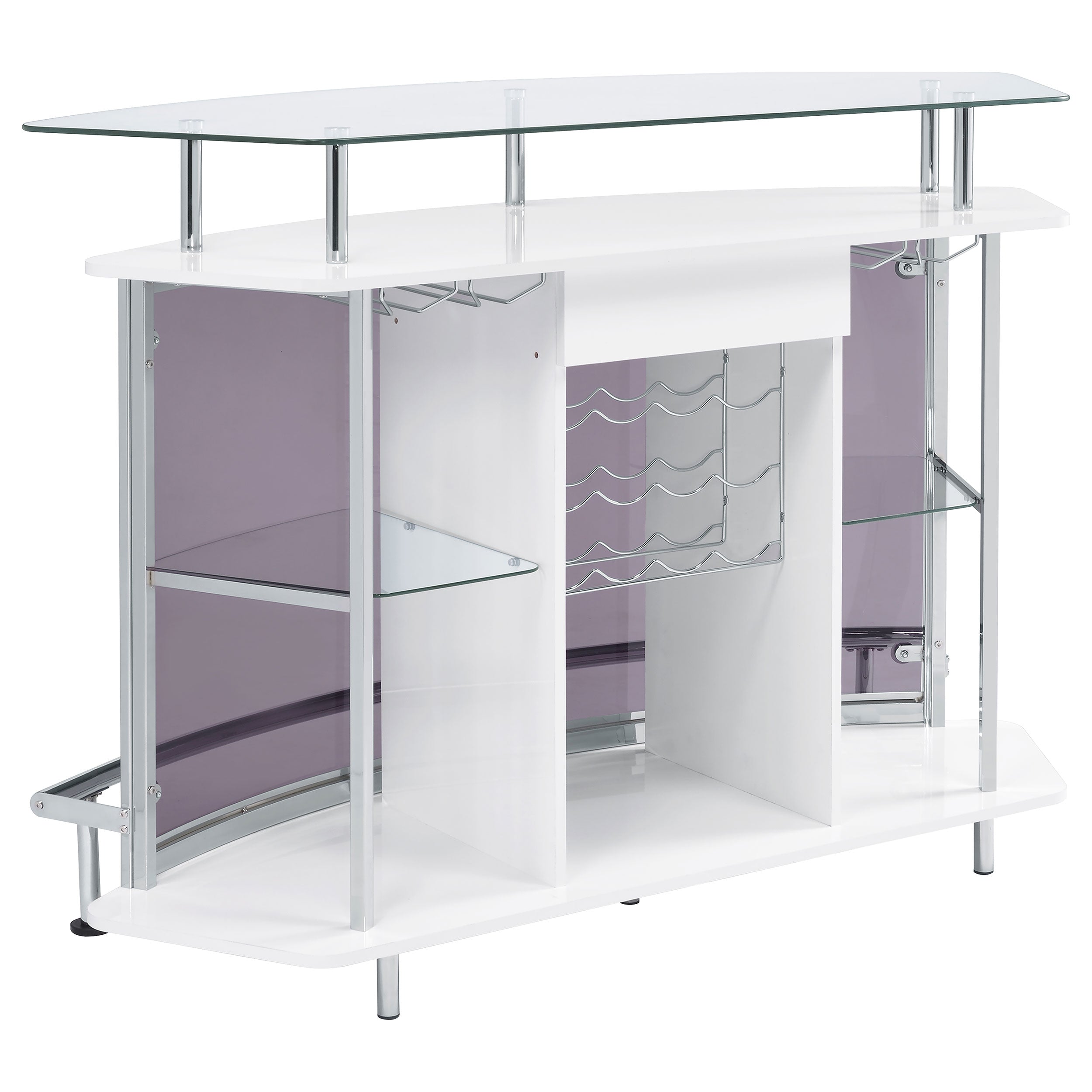 Coaster Gideon Crescent Shaped Glass Top Bar Unit with Drawer Grey