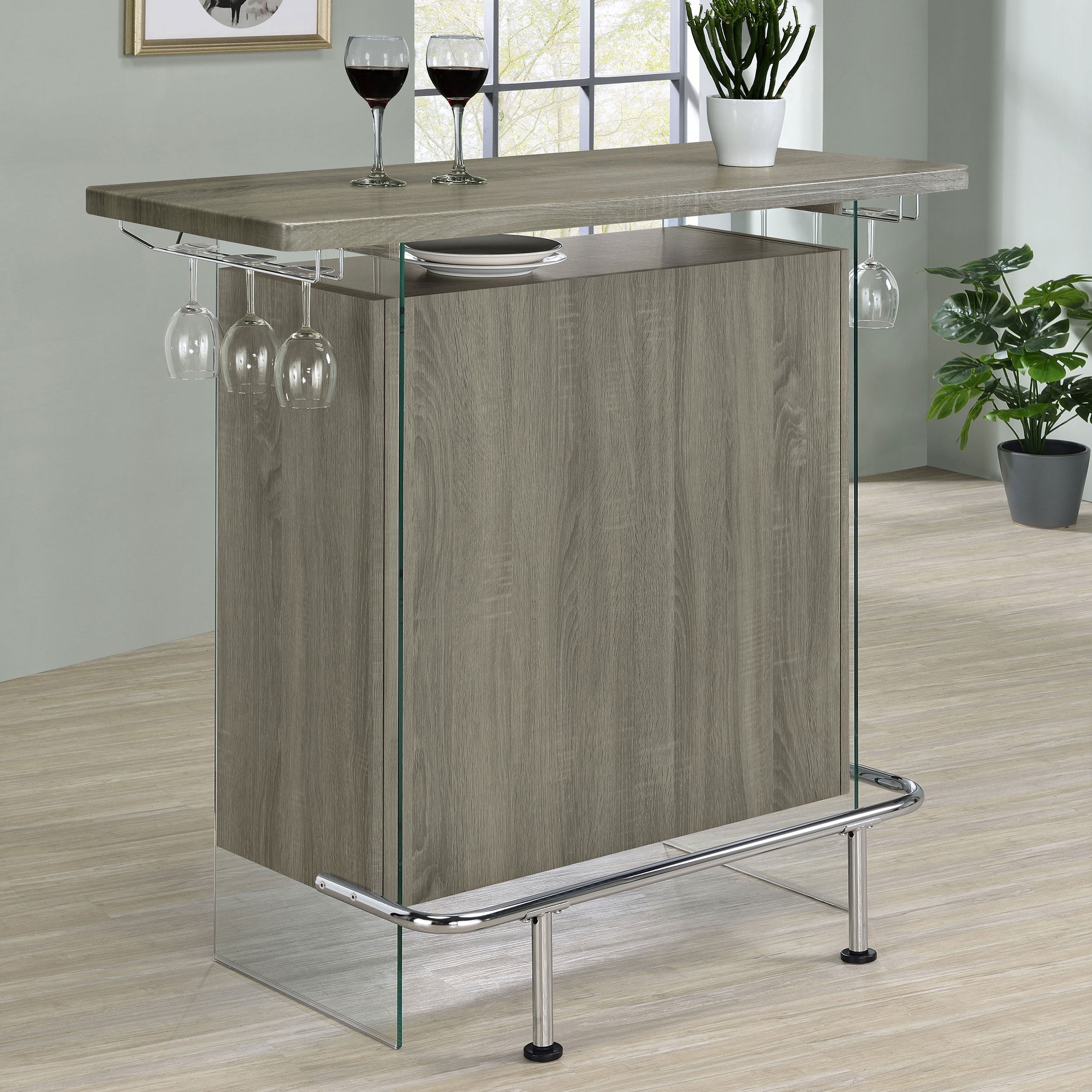 Coaster Acosta Rectangular Bar Unit with Footrest and Glass Side Panels White