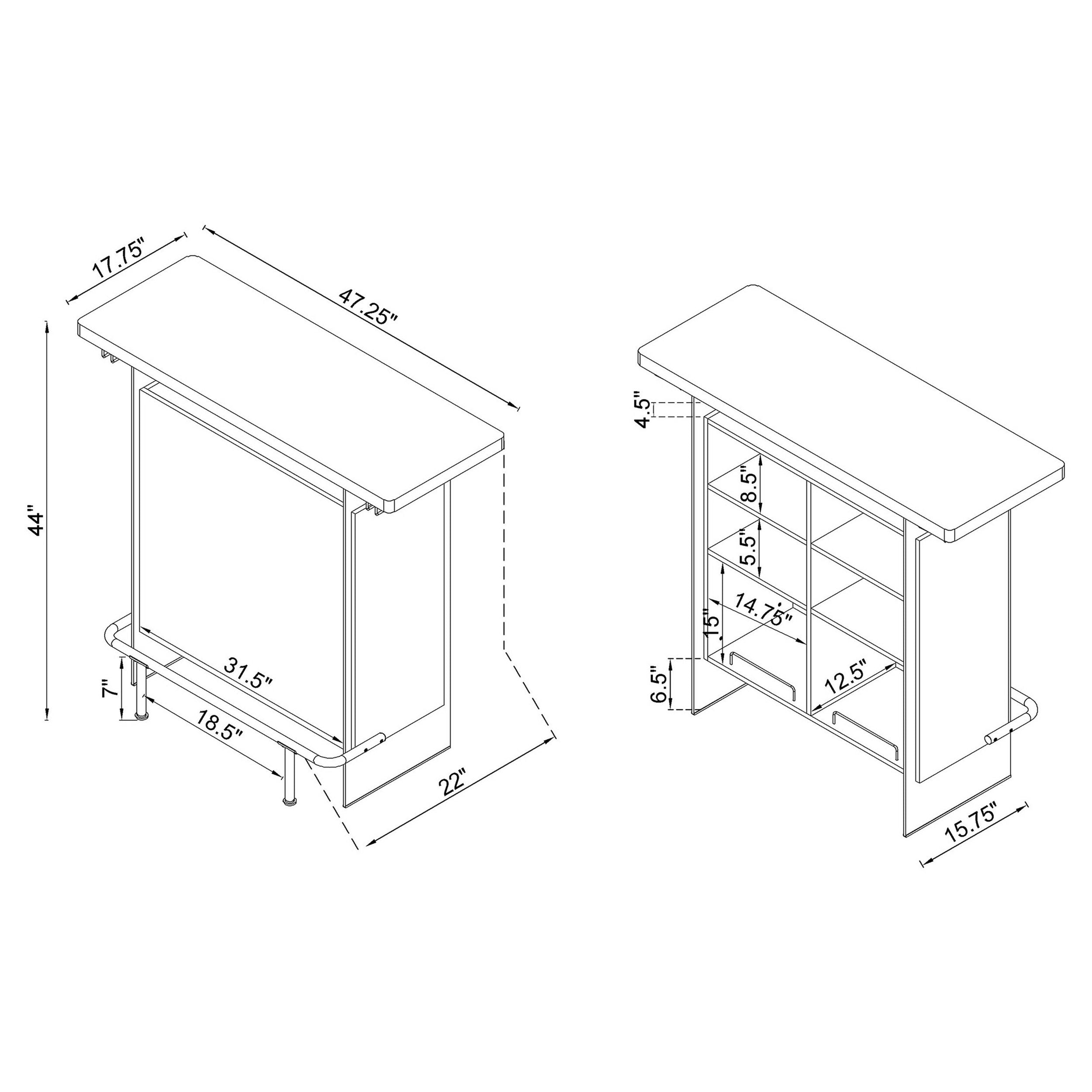 Coaster Acosta Rectangular Bar Unit with Footrest and Glass Side Panels White