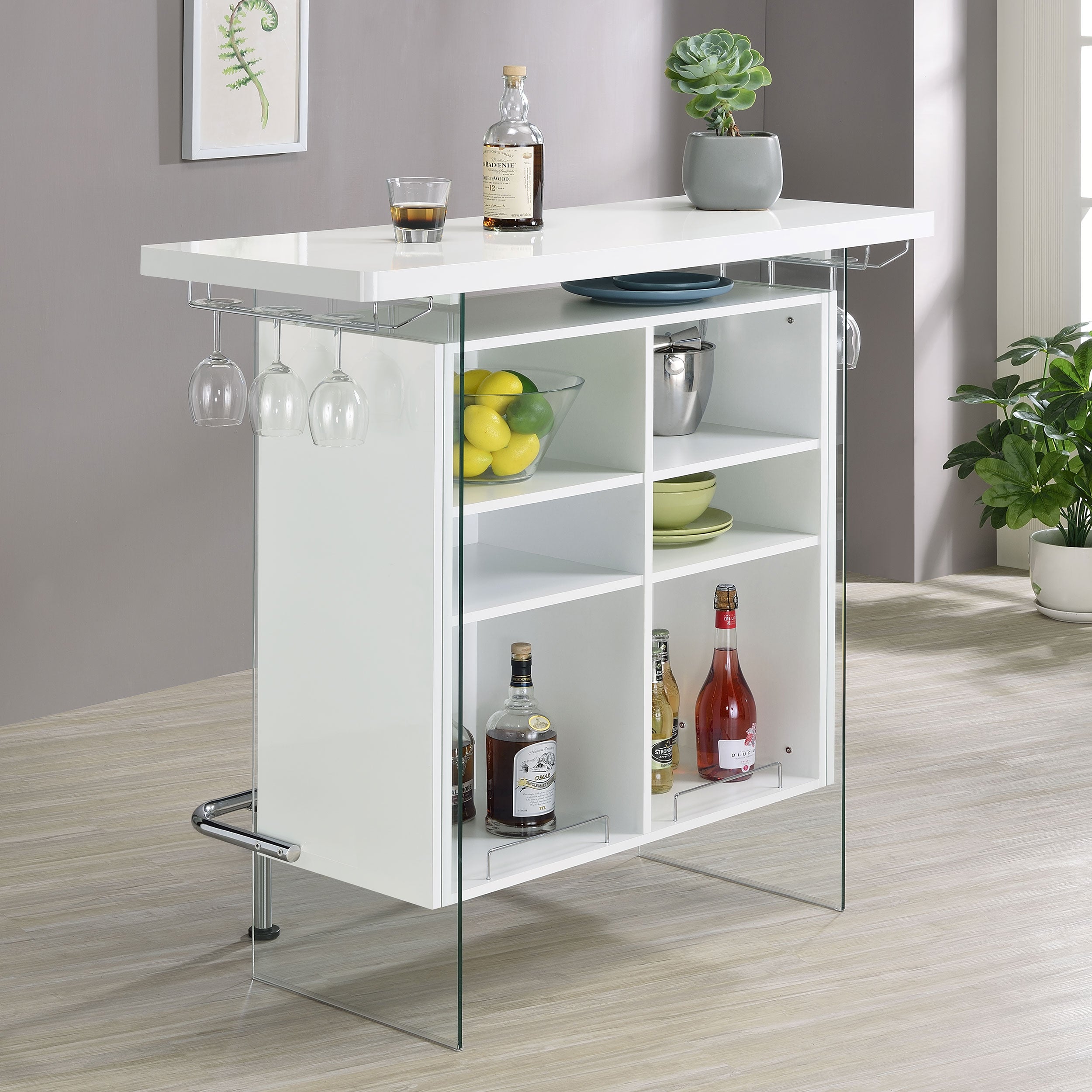 Coaster Acosta Rectangular Bar Unit with Footrest and Glass Side Panels White