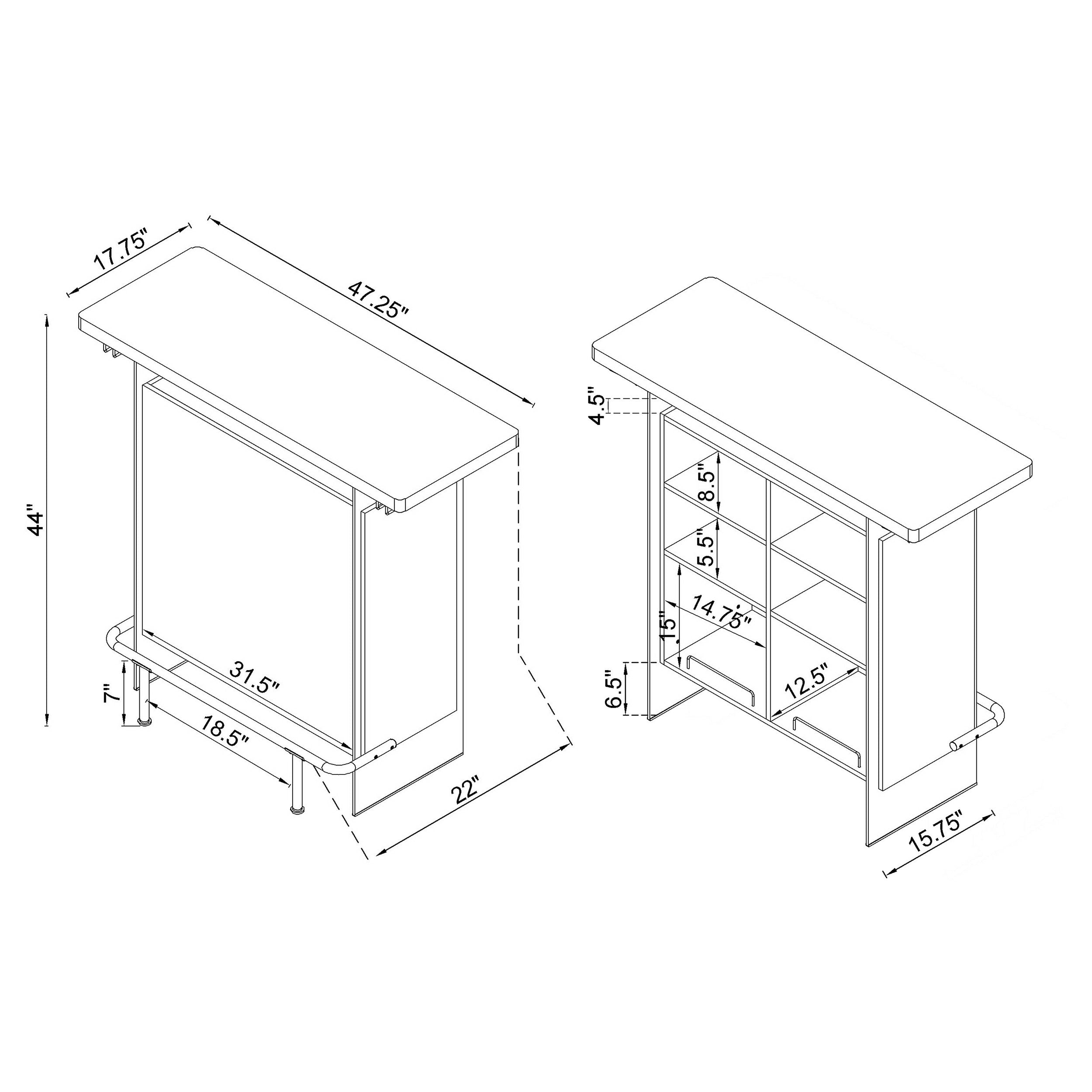 Coaster Acosta Rectangular Bar Unit with Footrest and Glass Side Panels White