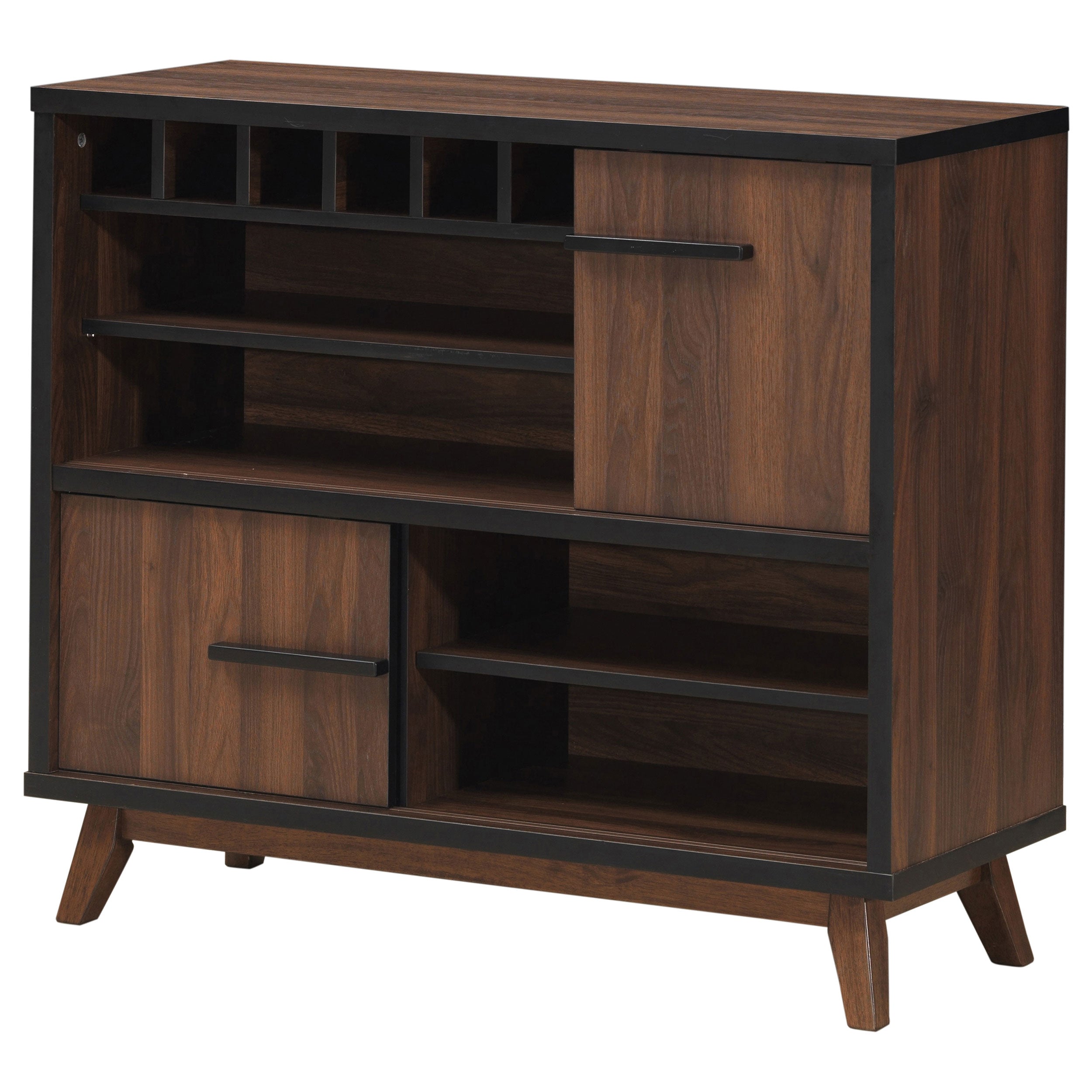 Coaster Ezekiel Wine Cabinet with 2 Sliding Doors Walnut and Black Default Title