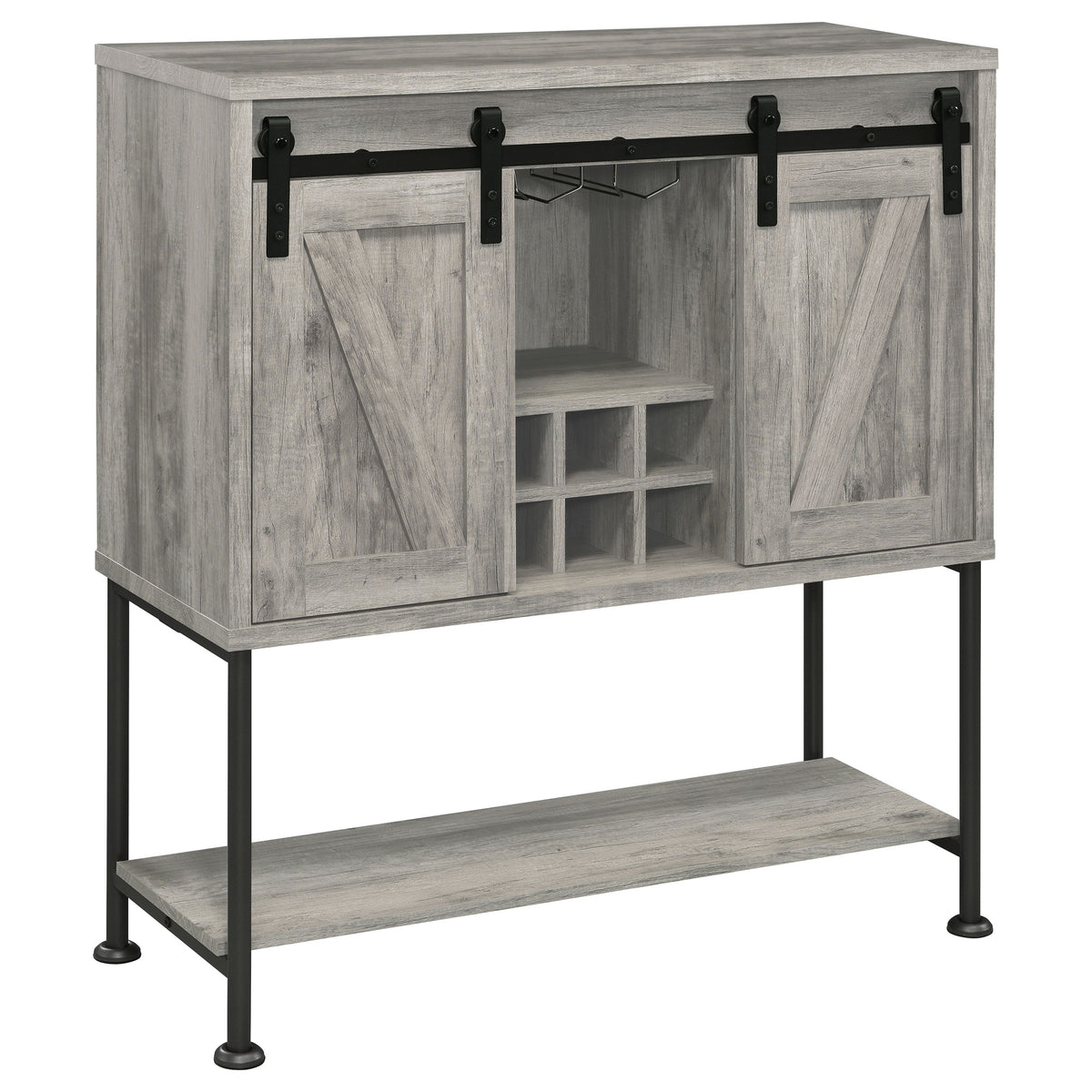 Coaster Claremont Sliding Door Bar Cabinet with Lower Shelf Grey Driftwood Default Title