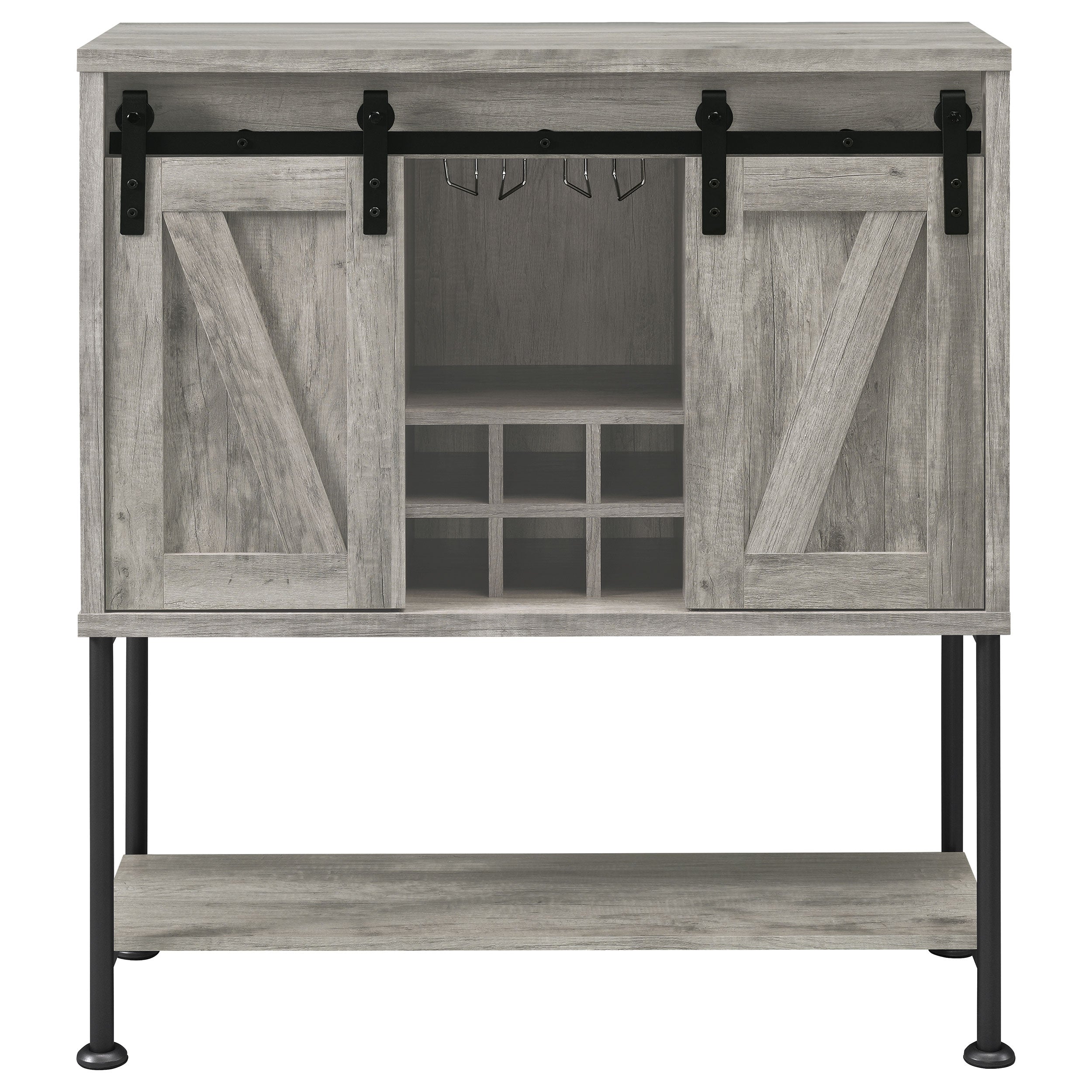 Coaster Claremont Sliding Door Bar Cabinet with Lower Shelf Grey Driftwood Default Title