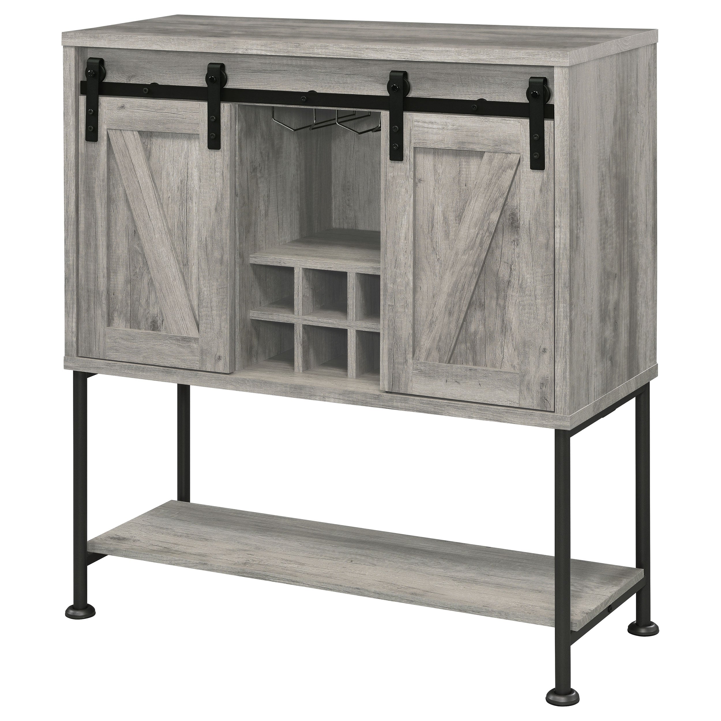 Coaster Claremont Sliding Door Bar Cabinet with Lower Shelf Grey Driftwood Default Title