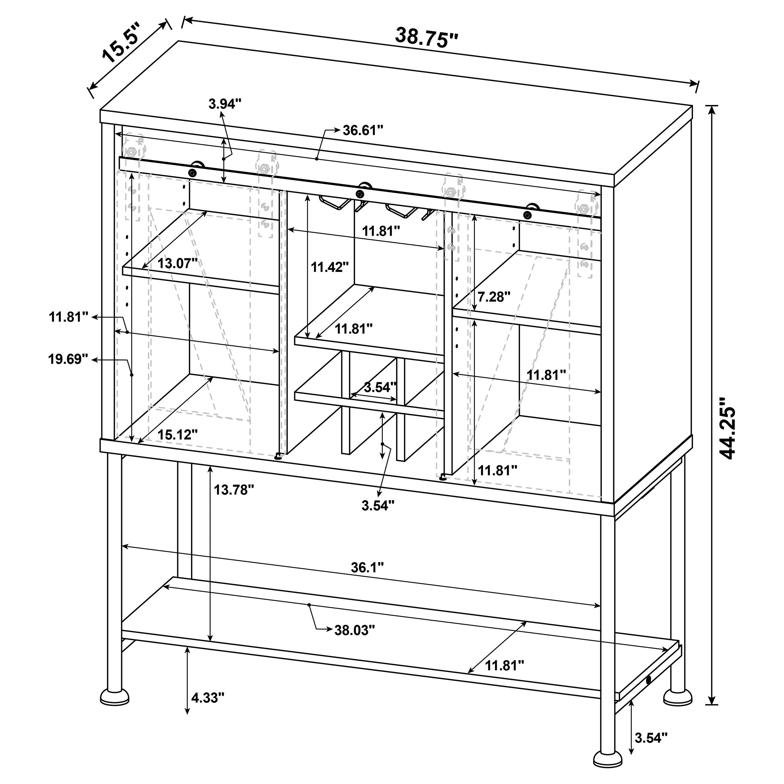 Coaster Claremont Sliding Door Bar Cabinet with Lower Shelf Grey Driftwood Default Title