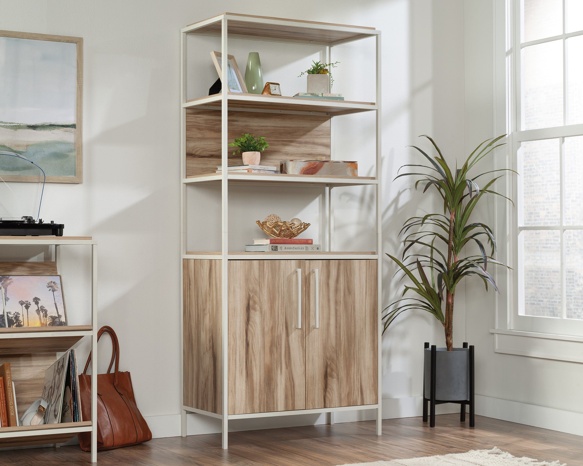 Nova Loft  5-Shelf Bookcase with Doors in Kiln Acacia