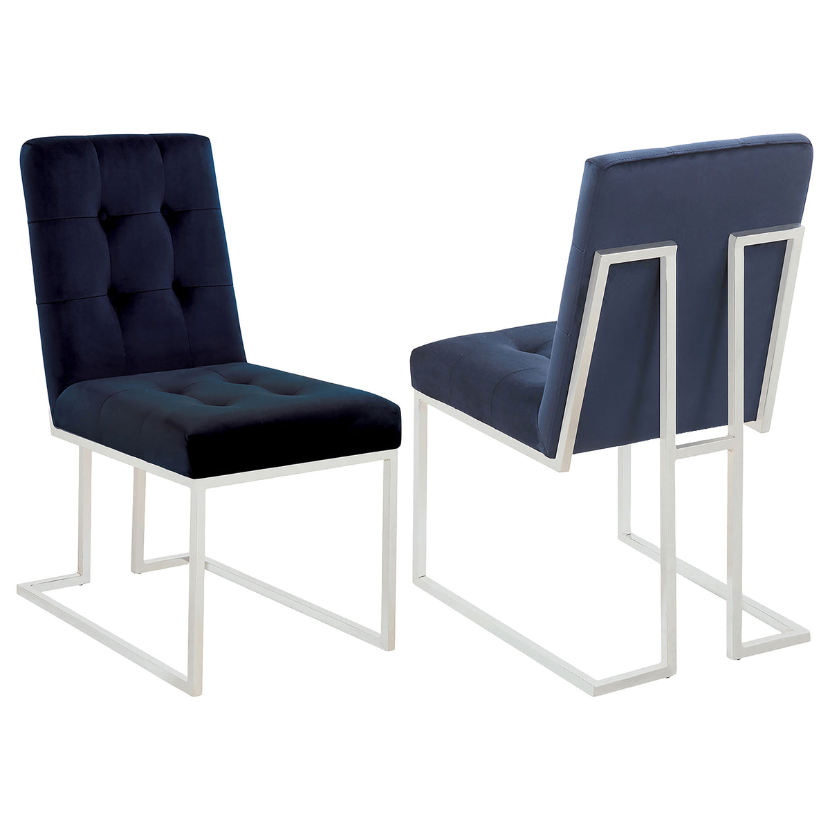 Coaster Cisco Upholstered Dining Chairs Ink Blue and Chrome (Set of 2) Default Title