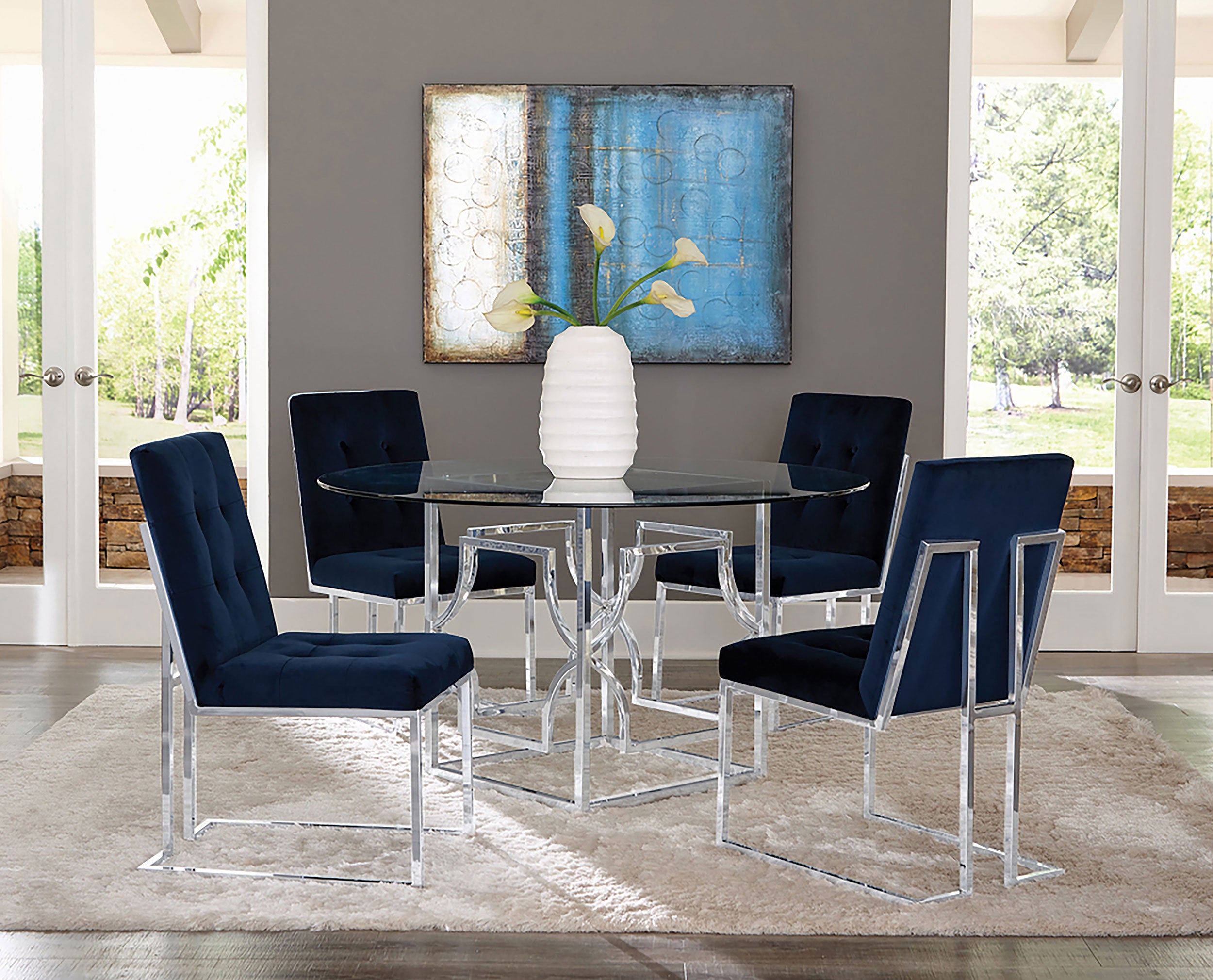 Coaster Cisco Upholstered Dining Chairs Ink Blue and Chrome (Set of 2) Default Title