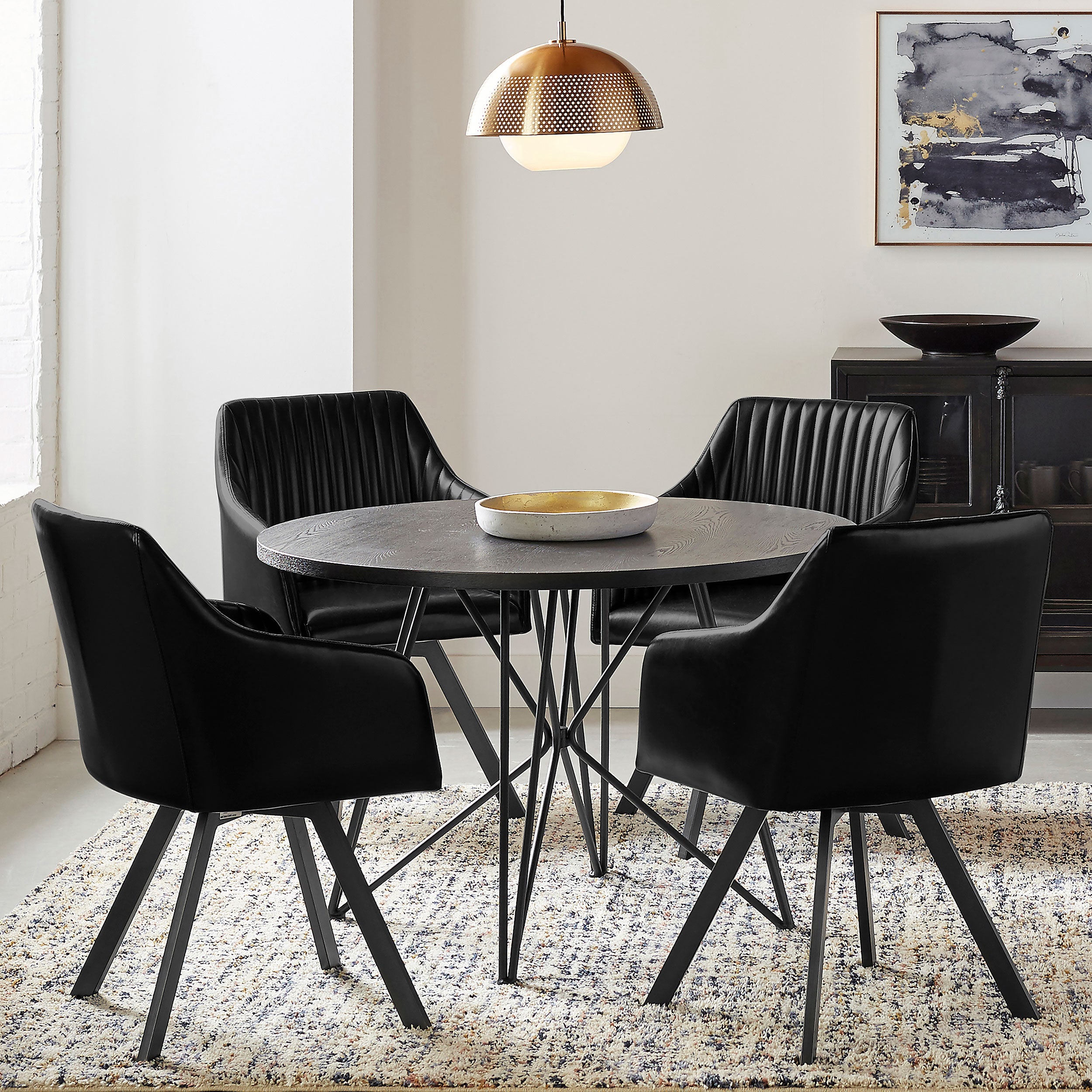 Coaster Arika Tufted Sloped Arm Swivel Dining Chair Black and Gunmetal Default Title