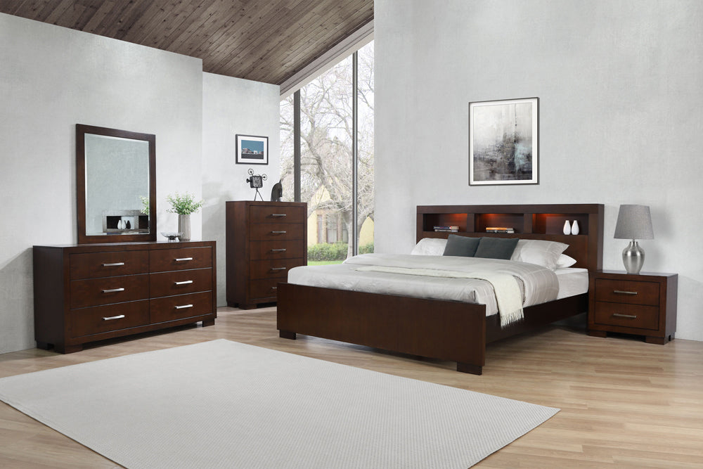 Coaster Jessica Bedroom Set with Bookcase Headboard Cappuccino Eastern King Set of 4