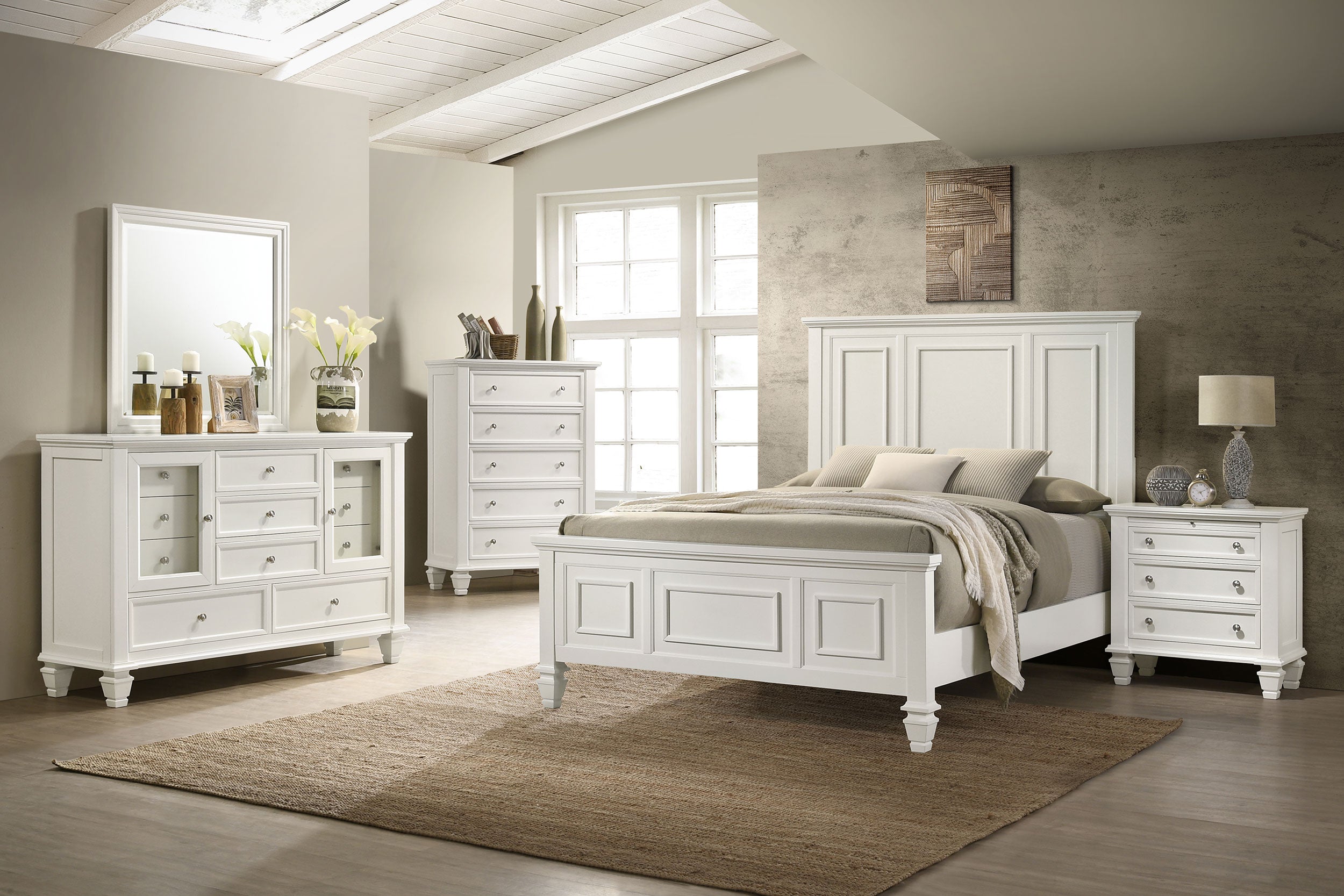 Coaster Sandy Beach Panel Bed with High Headboard Cream White Cal King