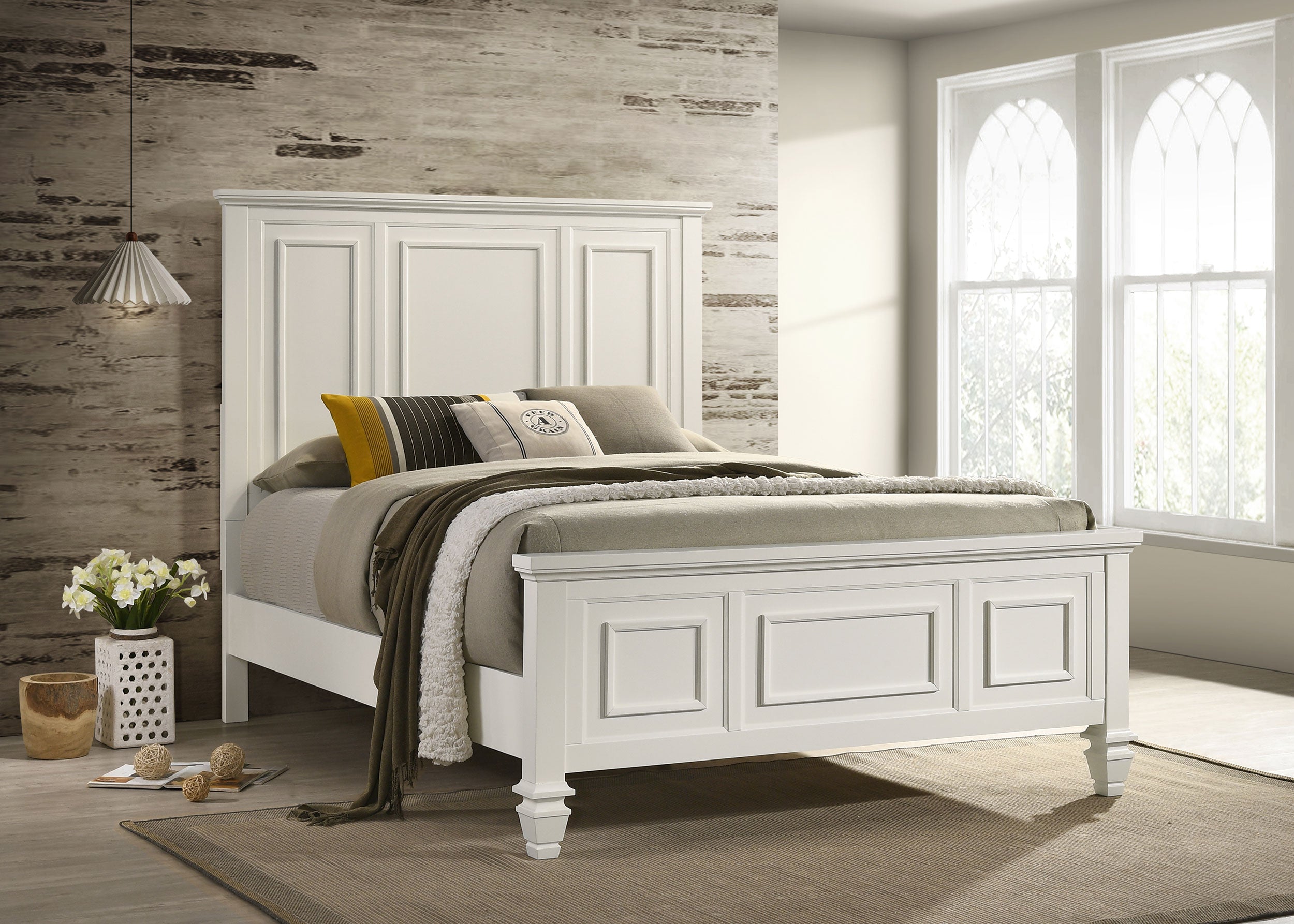 Coaster Sandy Beach Panel Bed with High Headboard Cream White Cal King