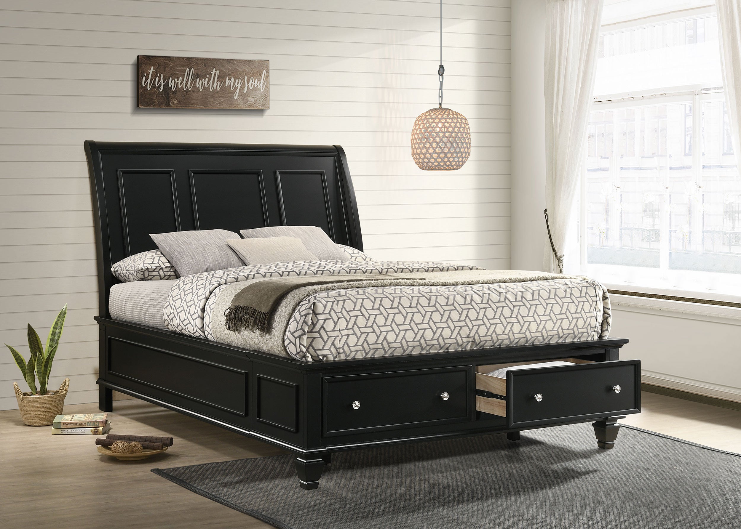 Coaster Sandy Beach Storage Sleigh Bed Black Cal King