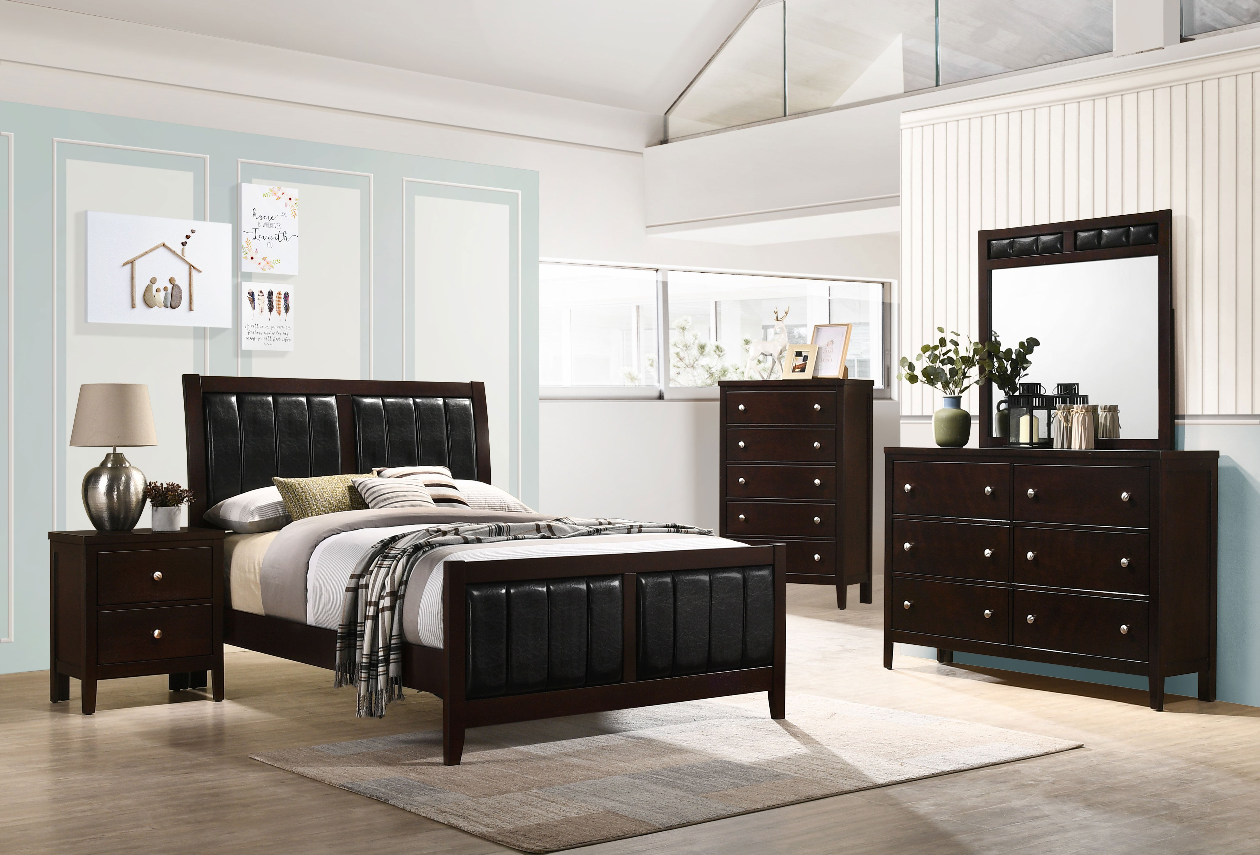 Coaster Carlton Bedroom Set with Upholstered Headboard Cappuccino Full Set of 5