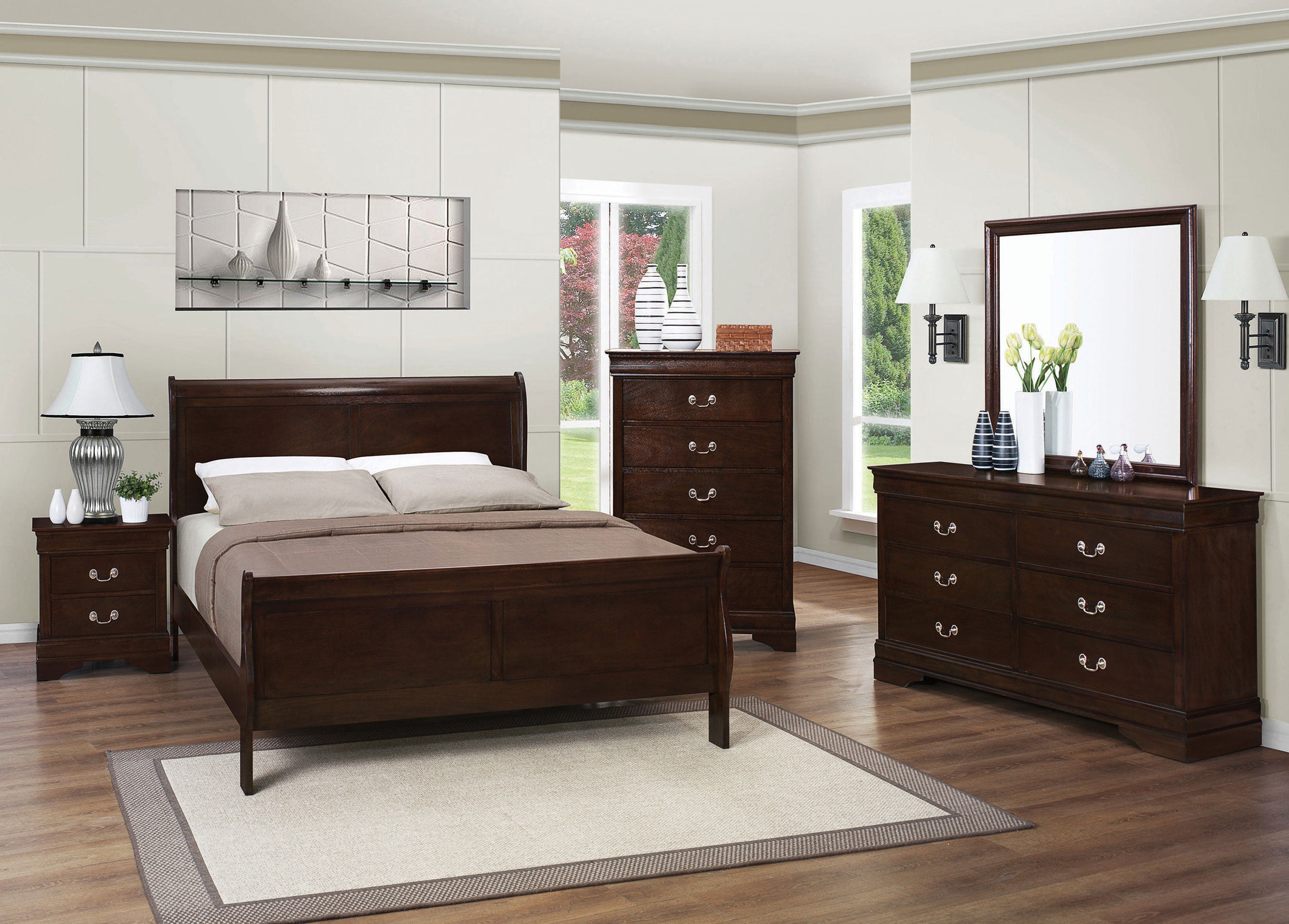 Coaster Louis Philippe Panel Bedroom Set with High Headboard Twin Set of 5