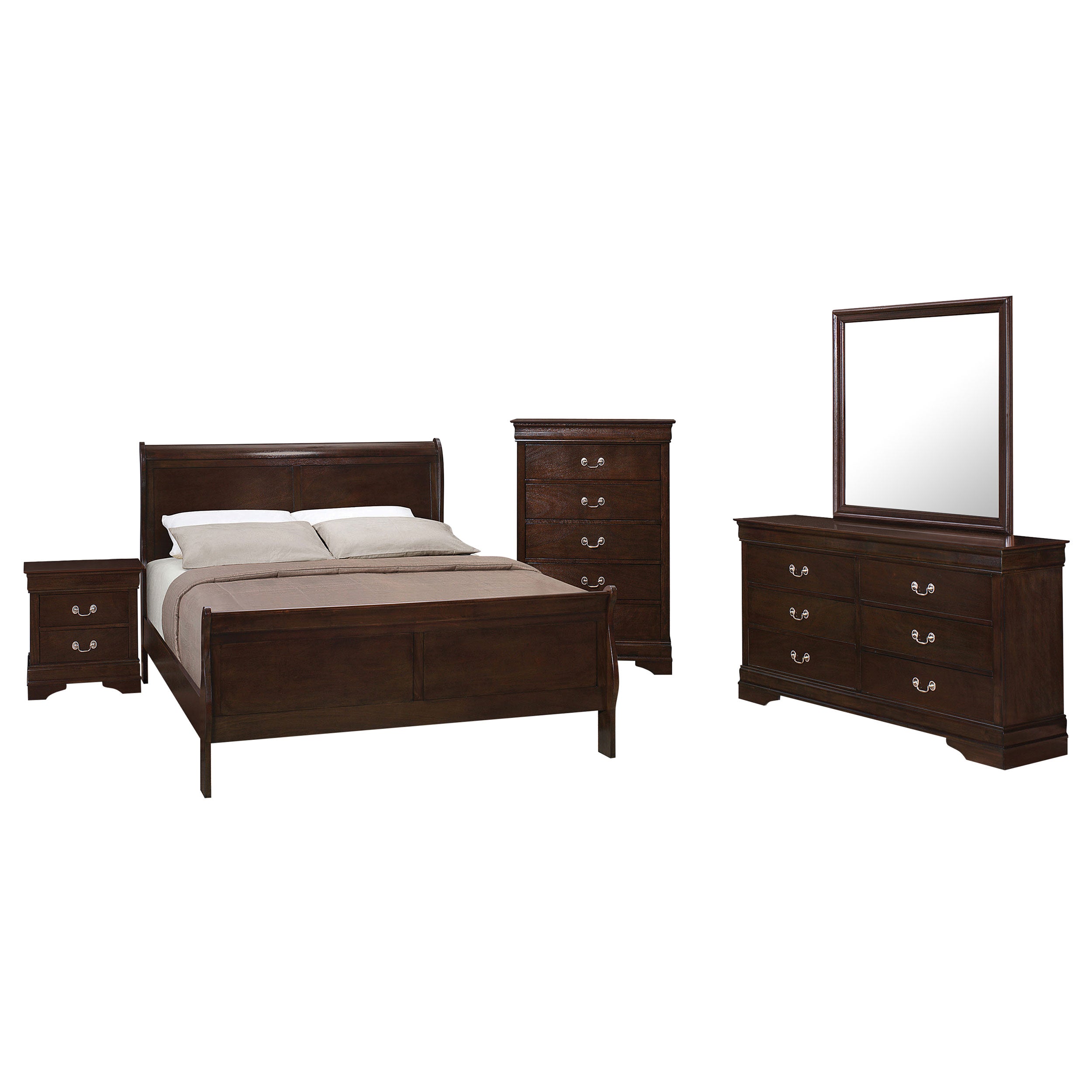 Coaster Louis Philippe Panel Bedroom Set with High Headboard Full Set of 5