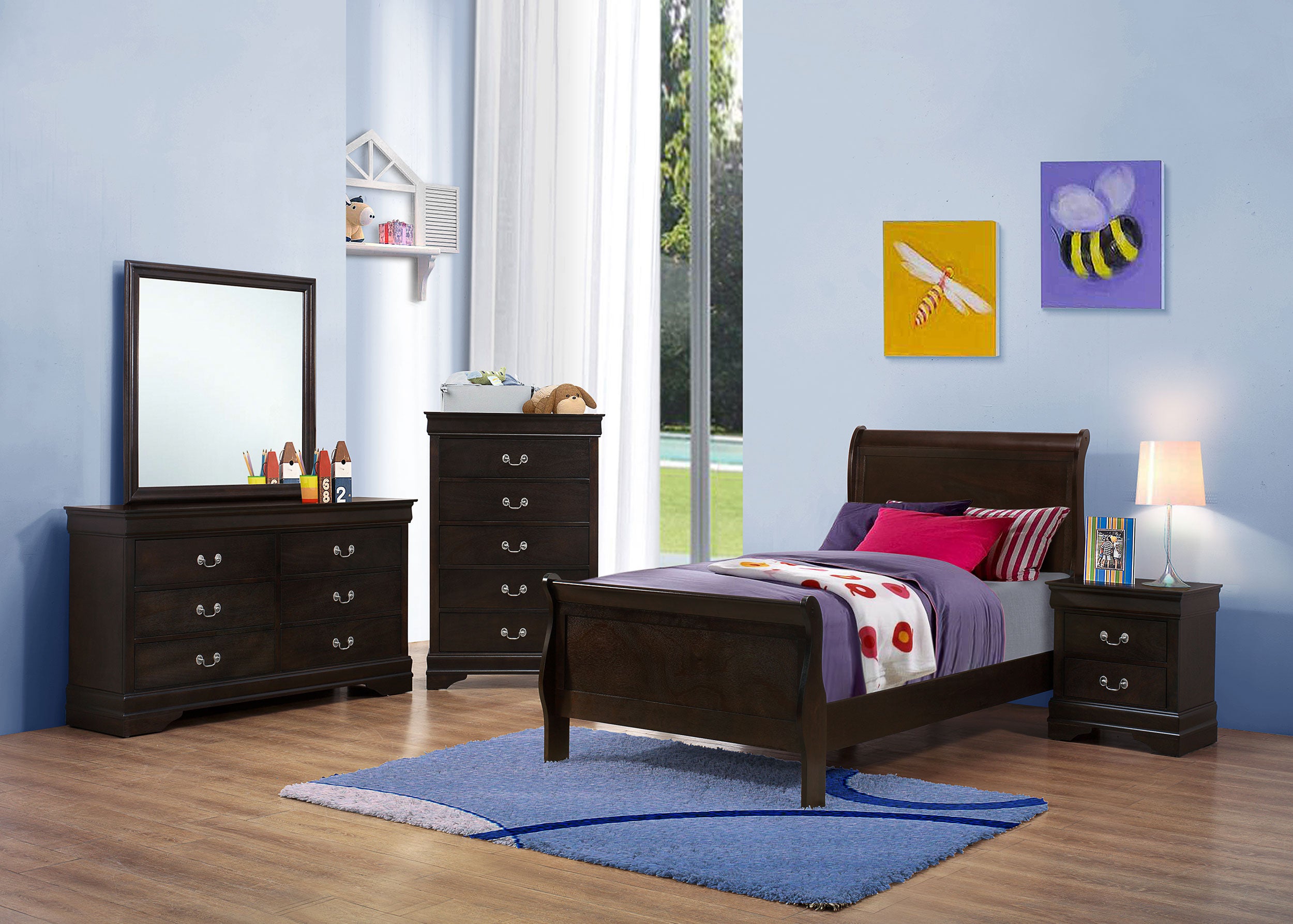 Coaster Louis Philippe Panel Bedroom Set with High Headboard Twin Set of 4