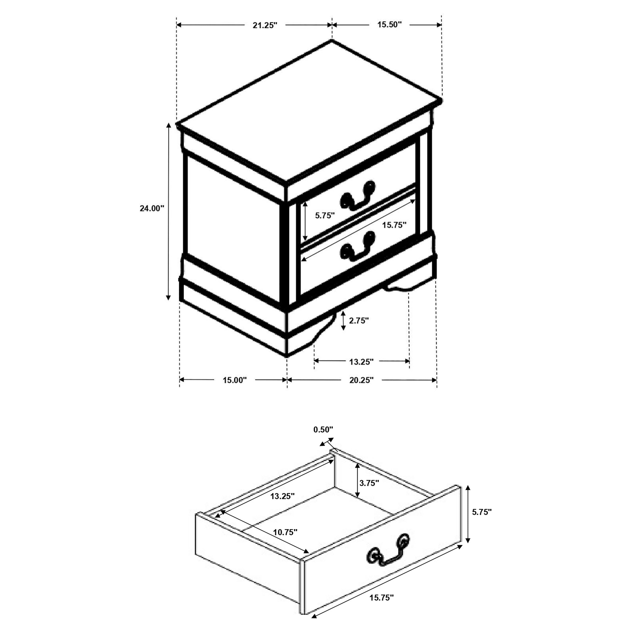 Coaster Louis Philippe 2-drawer Nightstand Cappuccino Default Title