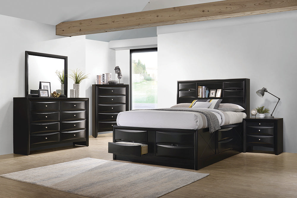 Coaster Briana Storage Bedroom Set with Bookcase Headboard Black Eastern King Set of 4