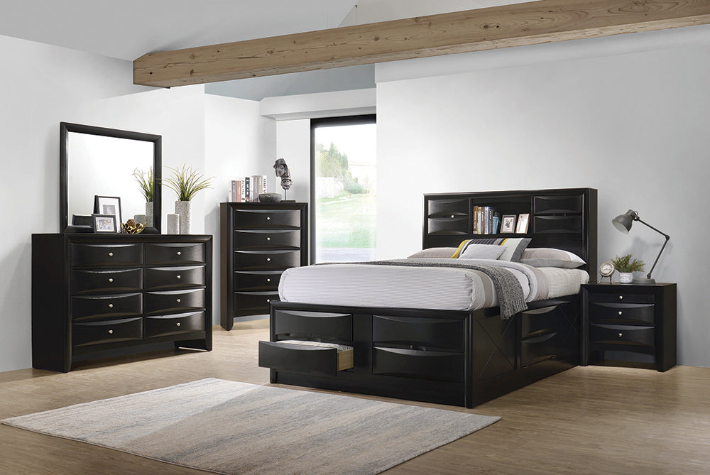 Coaster Briana Storage Bedroom Set with Bookcase Headboard Black Cal King Set of 5